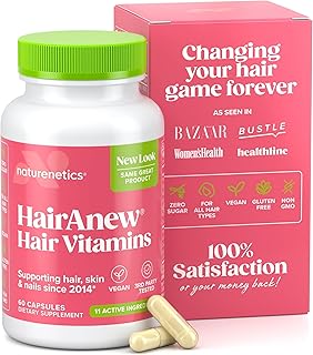 Hair Growth Vitamins for Women & Men for Faster Hair Growth, Vegan, 60 Capsules - 11 Ingredients & 5000mcg Biotin for Thicker Fuller Stronger Locks + Skin & Nail Health - Naturenetics HairAnew