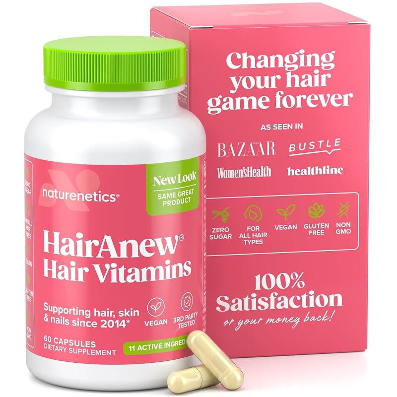 Naturenetics Suplemento para cabelos, pele e unhas com biotina 5000 mcg, 11 ingredientes, 60 cápsulas