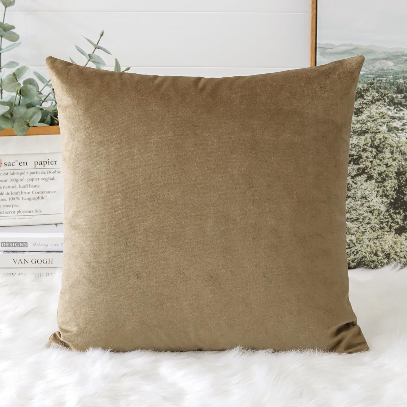 Artscope Luxury Velvet Cushion Covers Decorative Square Pillowcases Soft Solid Cushion Cases for Couch Sofa Bedroom Home Decor 45x45cm Golden Brown - Image 3