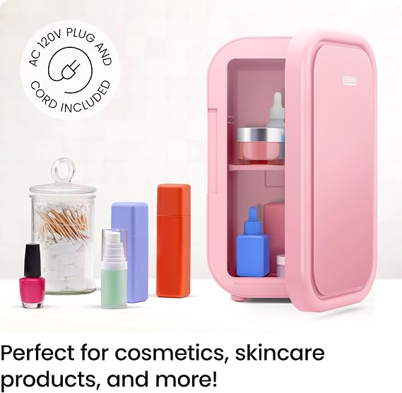 Iceman Portable Mini Fridge Fits 8 x 12 oz Cans, Cooler and Heater Mini Fridge for Bedroom, Car, Office, Dorm and Skincare, AC/DC Car Plug-Compatible - Pink