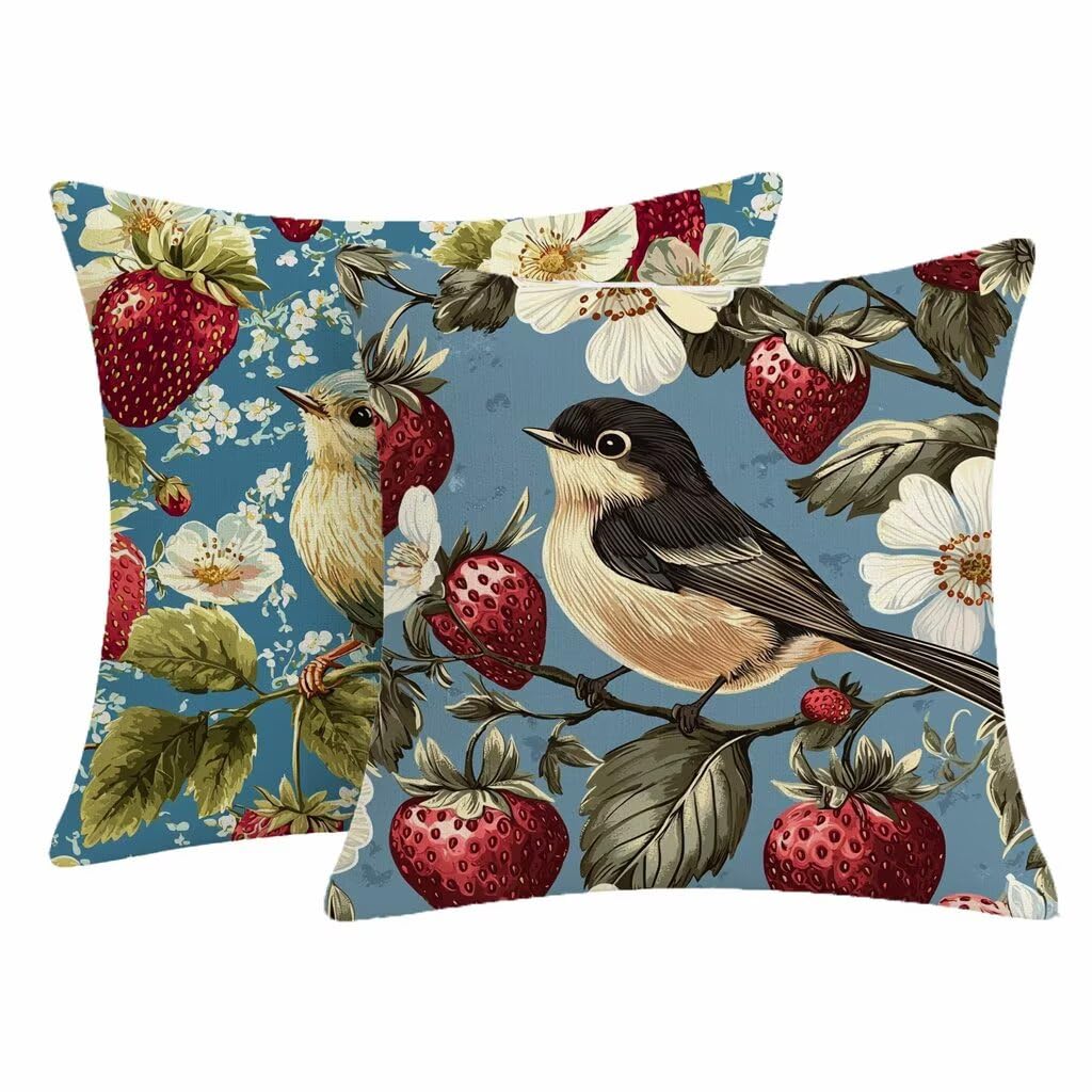 Housse de coussin en lin decoration oiseau avec fermeture eclair