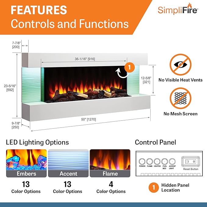 Chimenea Eléctrica SimpliFire Format 36 Pulgadas Montaje en Pared Blanco miniatura 3