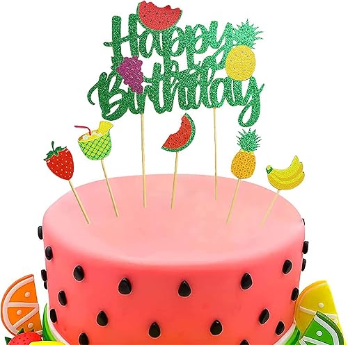 6 decoraciones para tartas de cumpleaños con purpurina para cupcakes con temática de frutas de verano, decoración de pasteles de fiesta de
