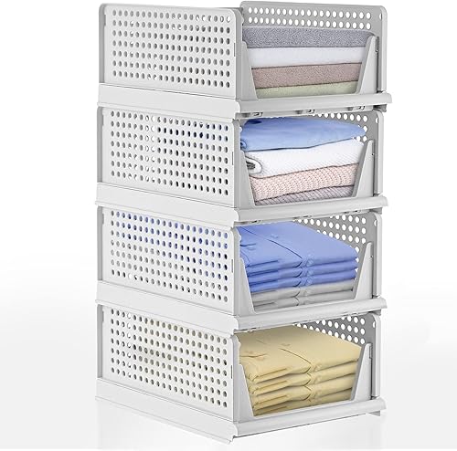 YGJT Organizadores de armario apilables y contenedores de almacenamiento, paquete de 4 unidades, plegables de plástico para armario, organizador de