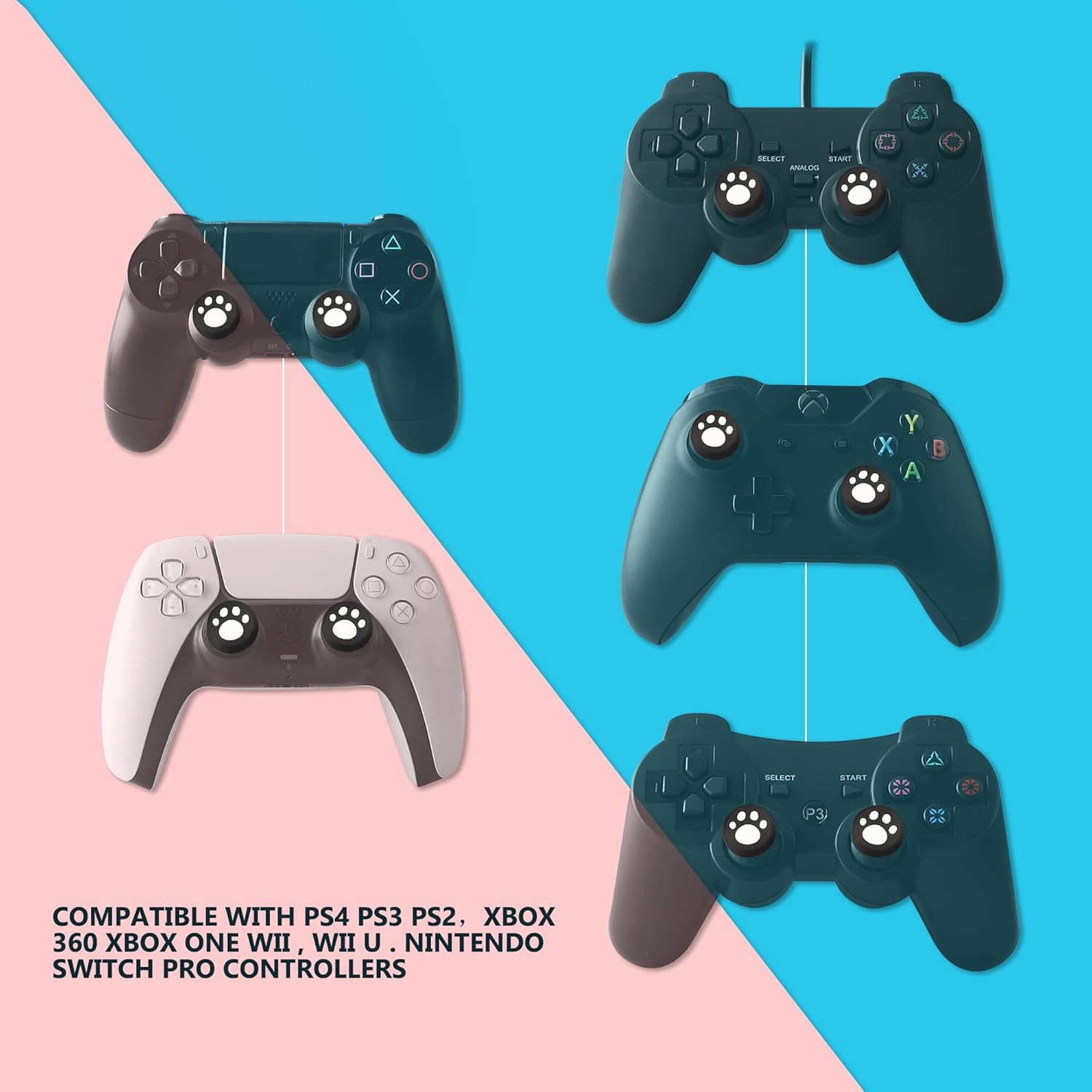 6PCS PS5 Silicone Thumb Cap, Non-Slip Silicone Analog Joystick Thumb Stick Grip Cap for PS2, PS3, PS4, PS5, Xbox One, Xbox Series X/S, Xbox 360, Switch Pro, Wii U Game Controller (Black White)