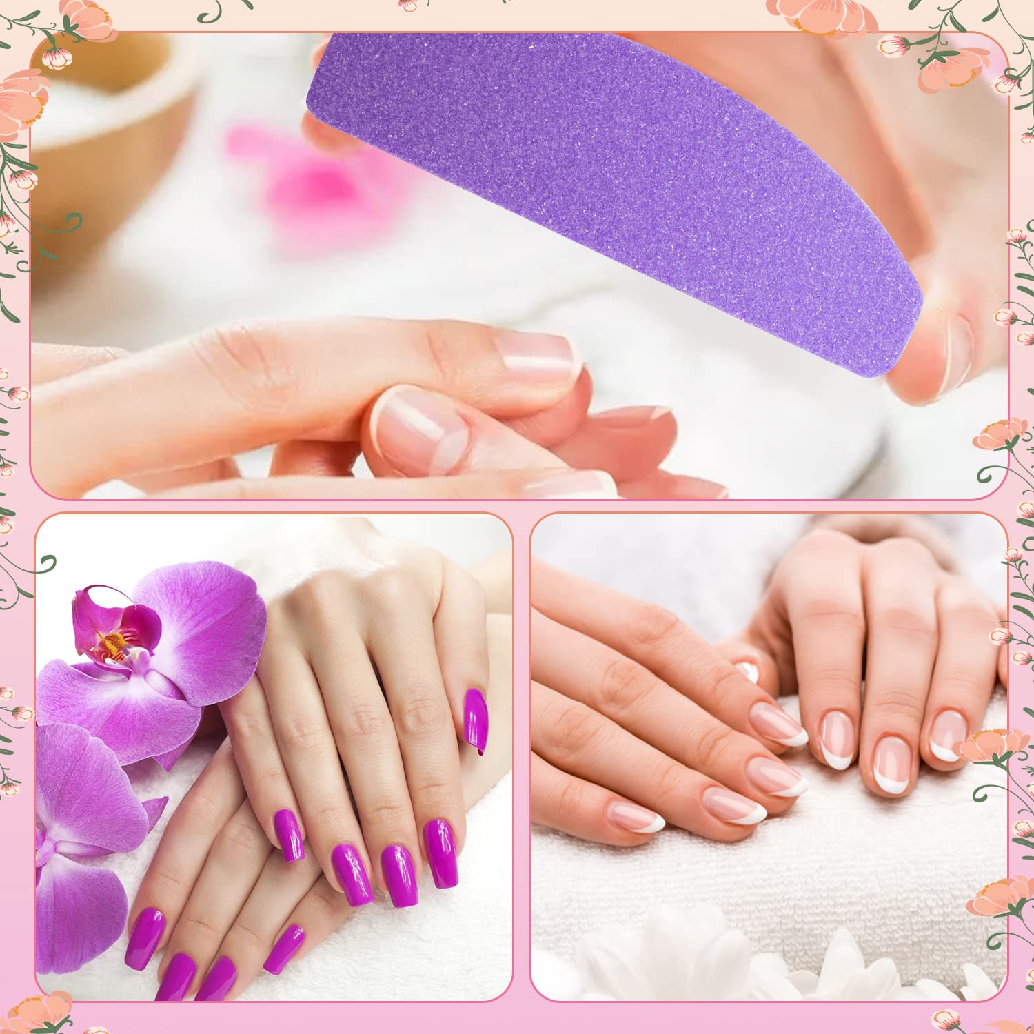 20 Pezzi Buffer Unghie Professionale, Buffer Blocco per Unghie in Gel Acrilico Naturale, 100/180 Buffer per Levigatura per Smalto in Spugna a Doppia Faccia (Rosa & Viola)