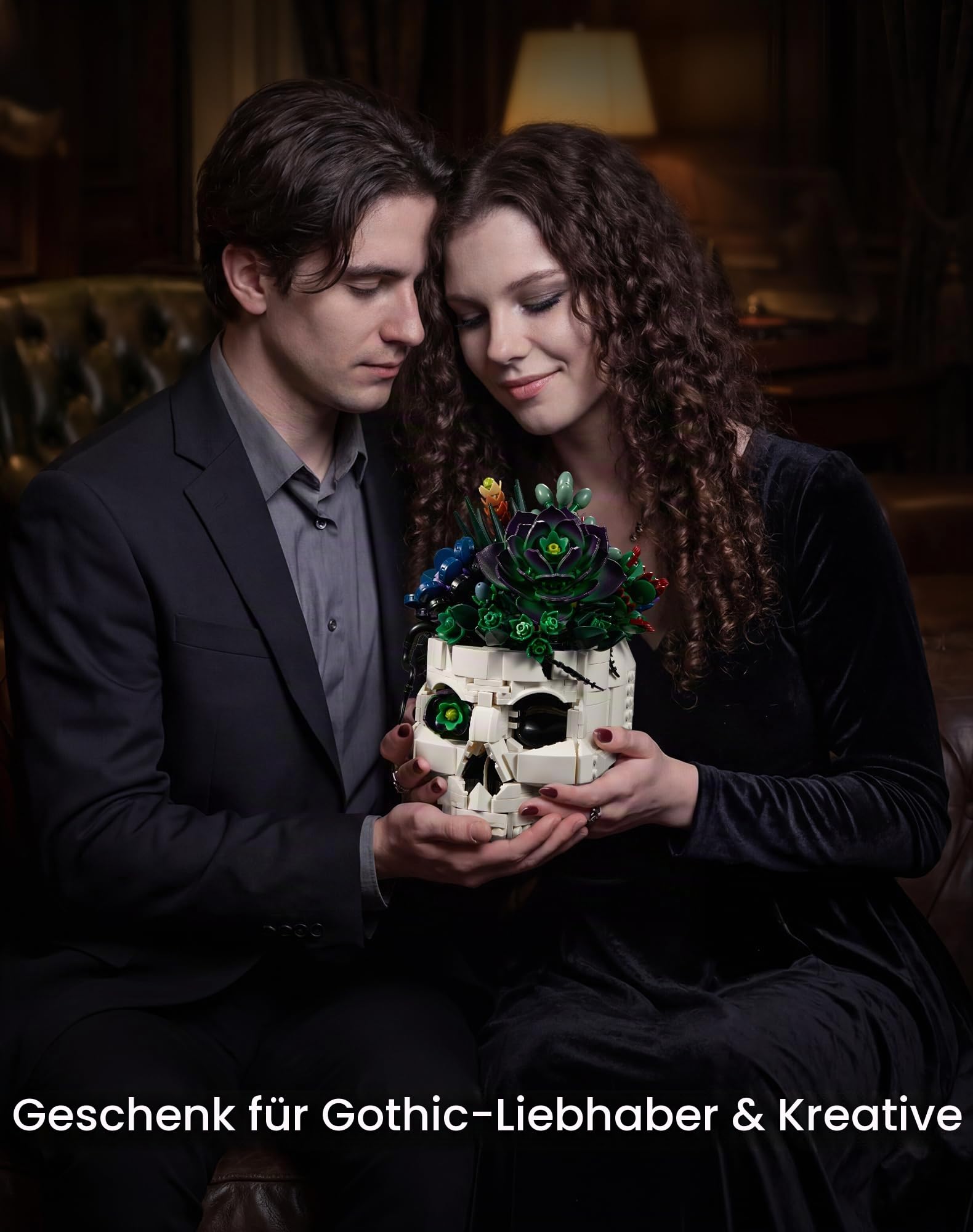 Botanicals Sukkulenten Bauset mit Totenkopfvase - Künstliche Pflanzen Blumen Bauset für Erwachsene Frauen & Männer Geschenkidee zum Geburtstag Jahrestag Vatertag Weihnachten - Gothic Dekoration