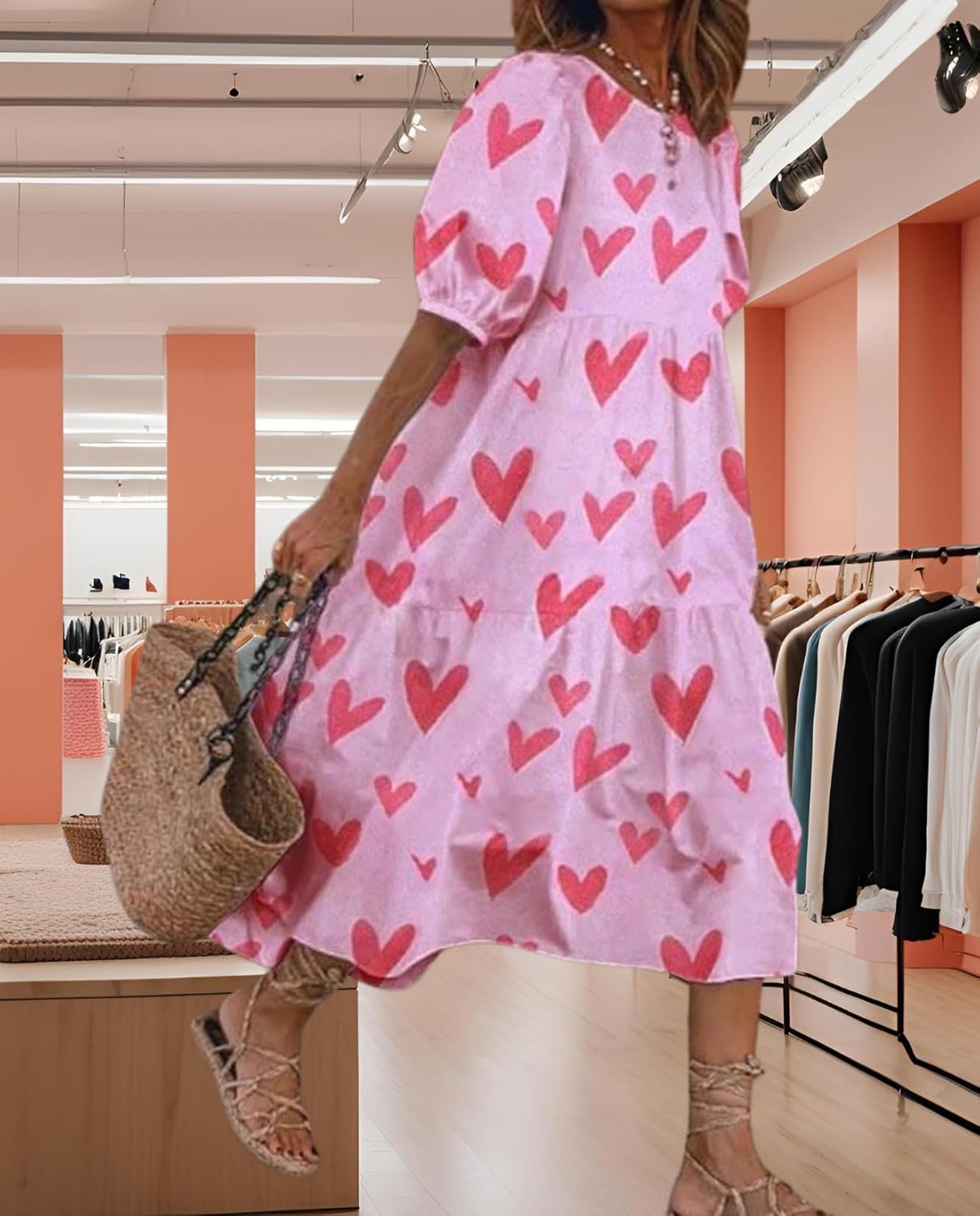 LIZALIG Women's Bohemian Summer Long Dress Crewneck Short Sleeve Maxi Dresses for Beach Vacation Daily Wear - Image 3