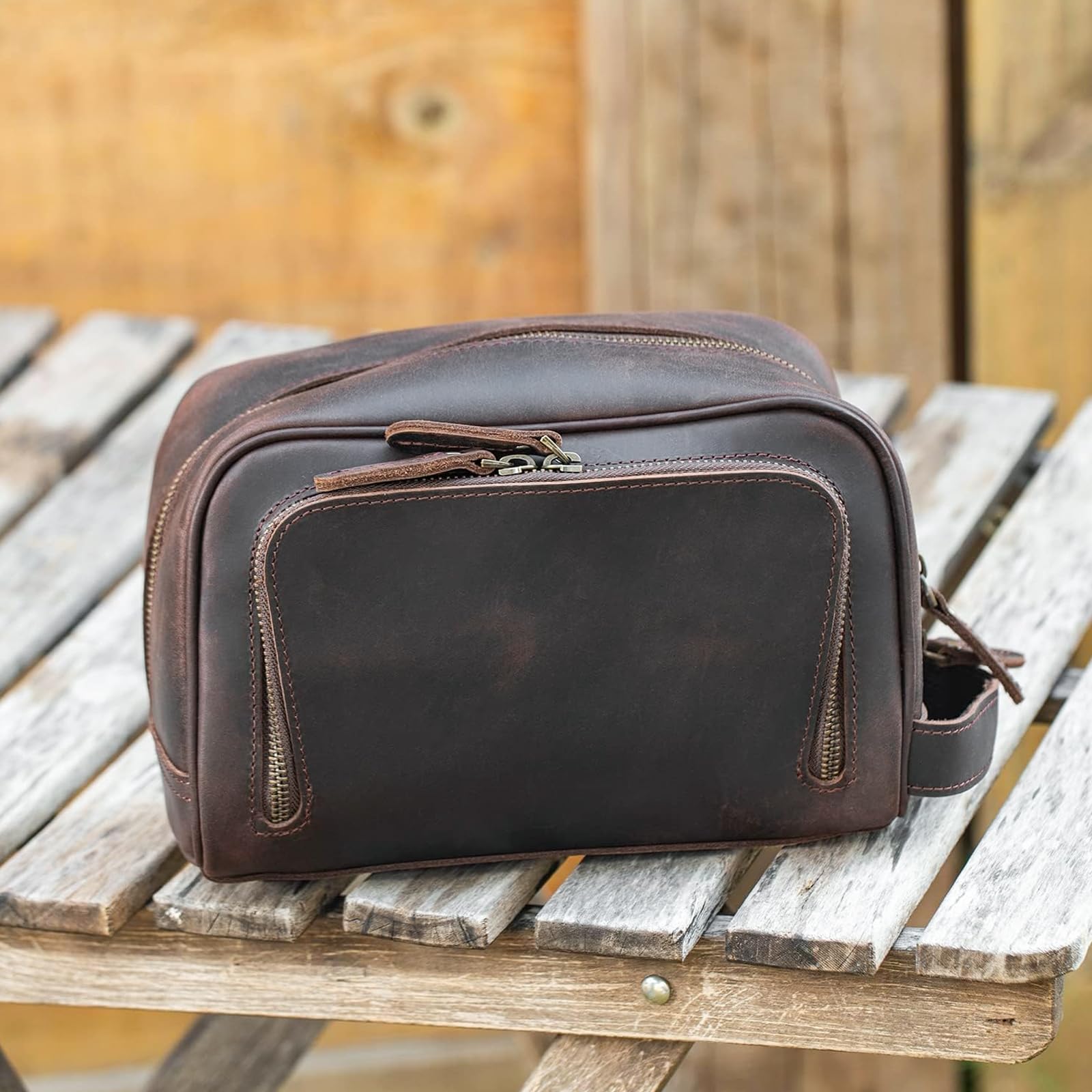 Polare - Beauty case da viaggio in pelle pieno fiore con cerniere YKK