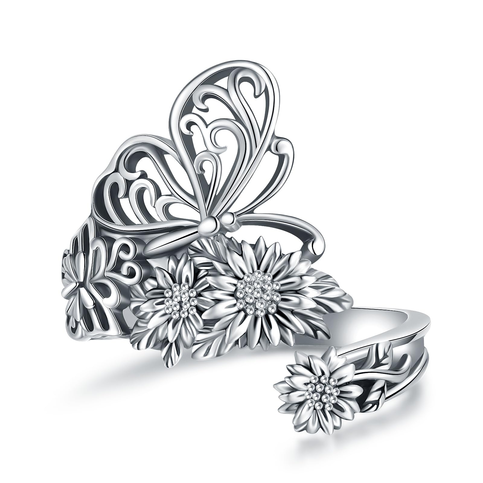 Salloog Spoon Rings for Women 925 Sterling Silver Butterfly Ring Vintage Boho SunFlower Wide Thumb Ring Style Jewelry Gift Adjusting