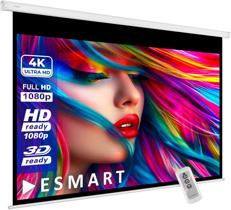 ESMART Economy EXM Motor-Leinwand 277 cm Bild 240 x 135 cm (108") | Format 16:9 | Fernbedienung | Heimkino elektrische Beamer Projektionsleinwand Motor Leinwand LCD