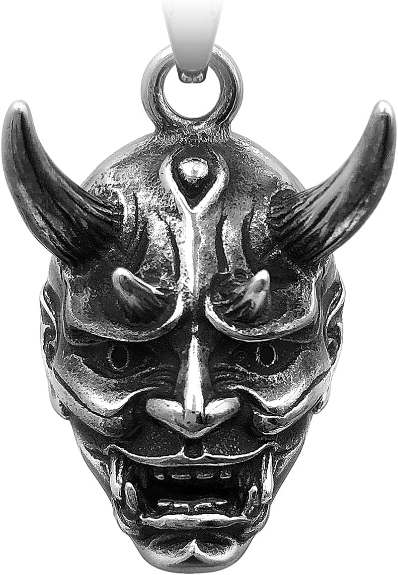 Mask Hannya Necklace Japanese Jewelry Devil Mask Necklaces Samurai Shogun Helmet Mask Good Luck Charm (Necklace B)