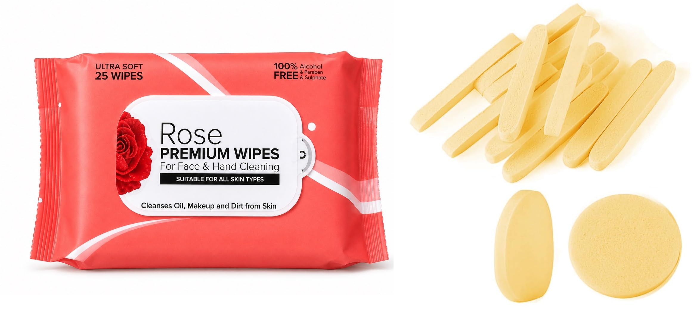 Rose Premium Wet Wipes with 12 Facial Cleansing Sponges Combo | Alcohol Free Face & Hand Cleaning Wipes | Soft Makeup Remover Wipes for All Skin Types | 25 Wipes Pack-image-29