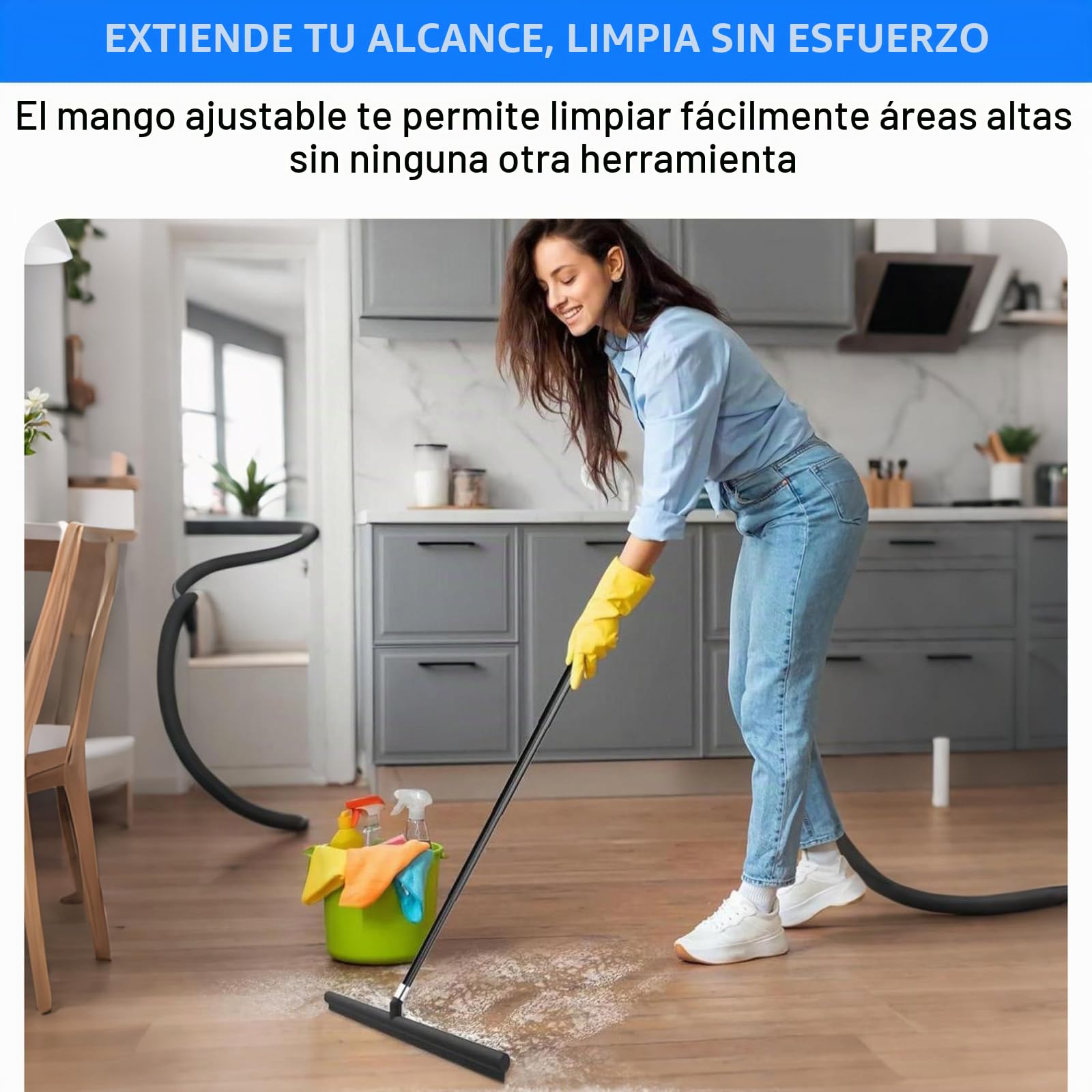 GAESHOW Limpiacristales para ducha extensible 30-140 cm, 2 en 1, tira de agua de ducha de silicona, con mango telescópico y rasqueta de microfibra, para limpiar cristales, ventanas y espejos (negro)