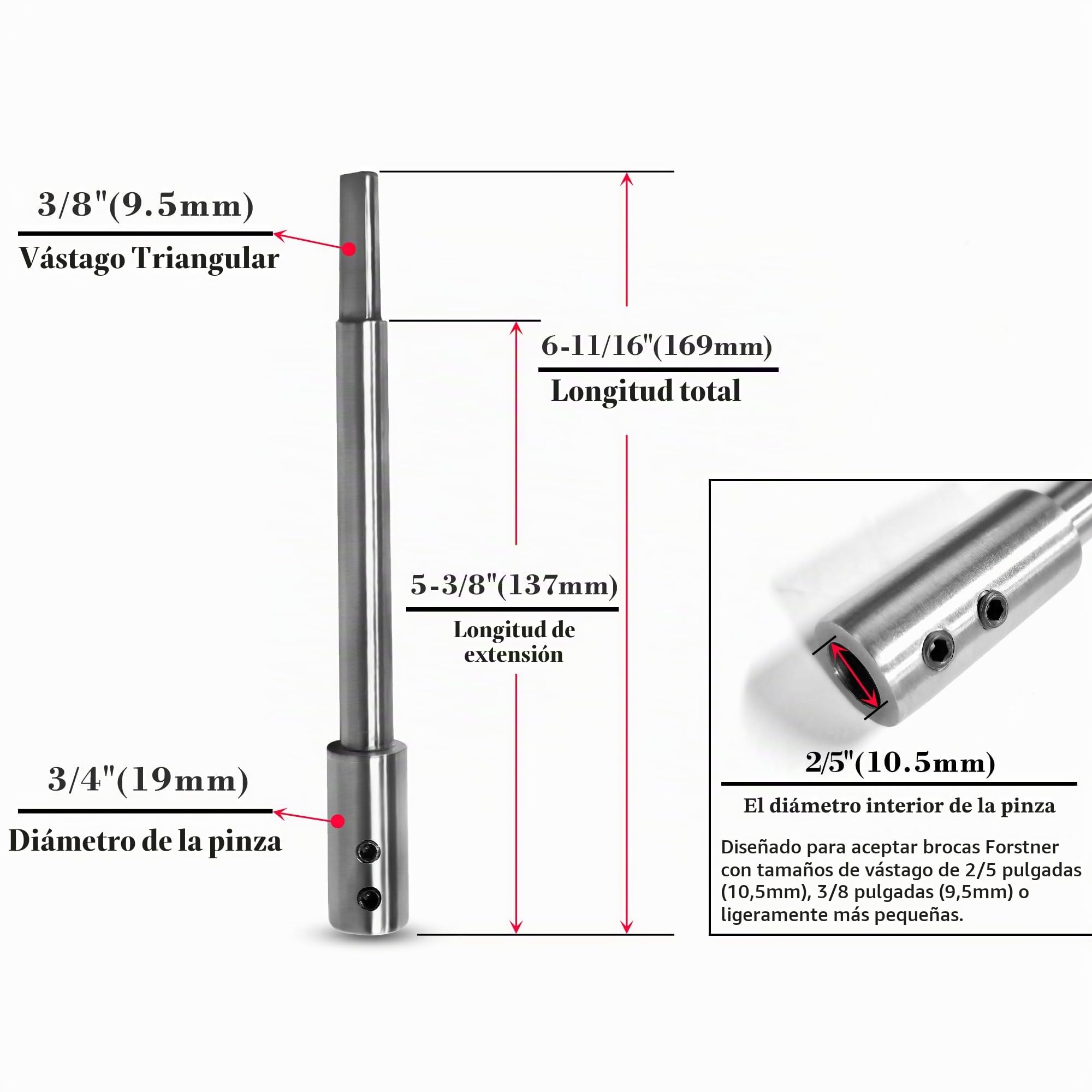 ASNOMY Extensión extralarga de 170 mm para brocas Forstner con vástago de 3/8 pulgadas, eje de extensión para fresado de agujeros especialmente profundos y perforaciones