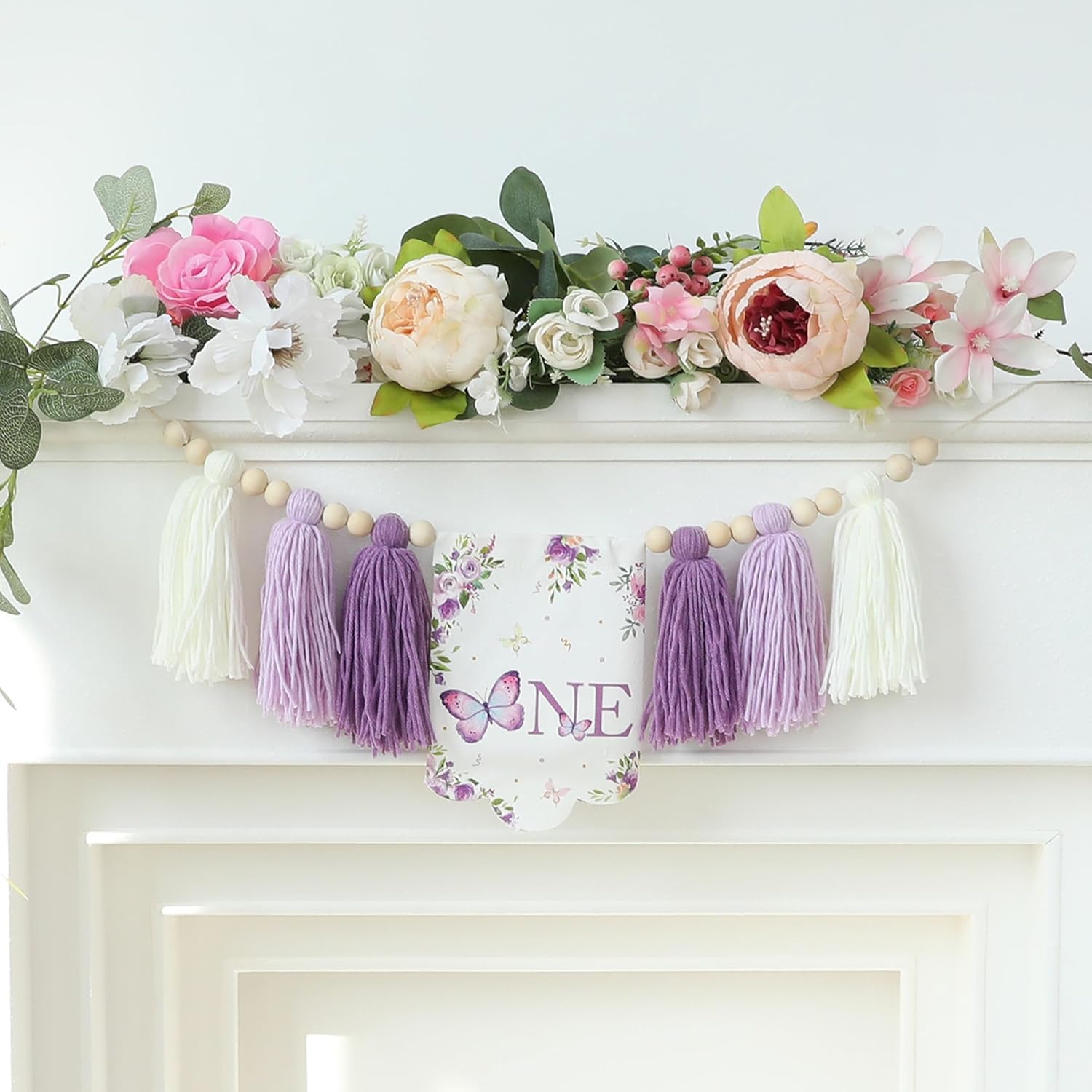 Handmade Butterfly 1st Birthday High Chair Banner Purple Party Decoration For Girls Boys Wall Hangings Decorative