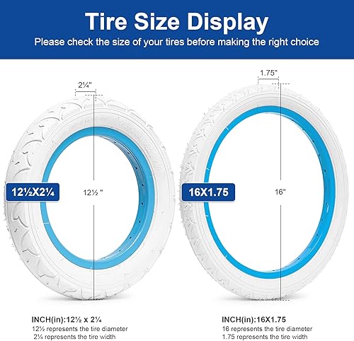 Miniatura 4 de 1 neumático delantero de 12 12 x 2 14 (62-203) y 2 neumáticos traseros de 16 x 1.75 pulgadas (47-305) (1+2) adecuados para cochecito individual y