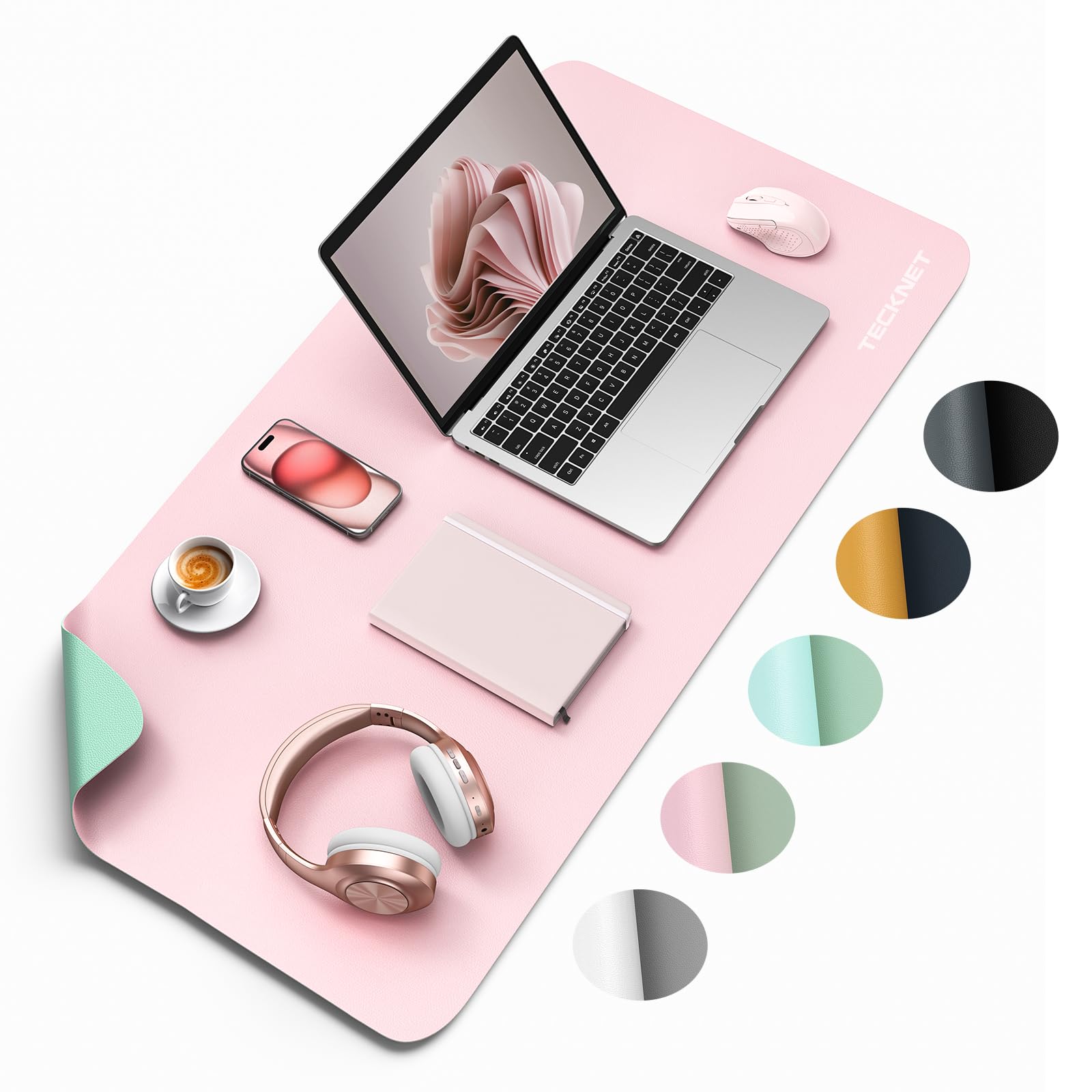 TECKNET Leather Desk Mat Dual Side, Large Office Desk Pad, Waterproof ...