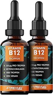 Vitamin B12 Tropfen - 3600 Tropfen (2x50ml) - bioaktives Methylcobalamin B12 - mit 500 mcg Vitamin B12 - zur täglichen Einnahme (2 Tropfen pro Tag) - laborgeprüft mit Zertifikat - 100% vegan