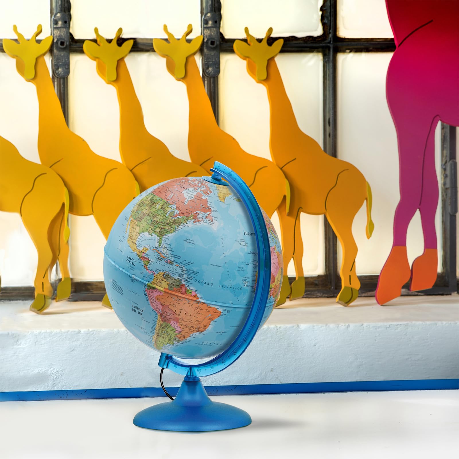 Tecnodidattica - Night&Day Globo Terráqueo para Niños y Jóvenes | Doble Función Cartografía Política y Constelaciones | Luminoso y Giratorio | Meridiano Graduado | Textos en Español | Diámetro de 25cm
