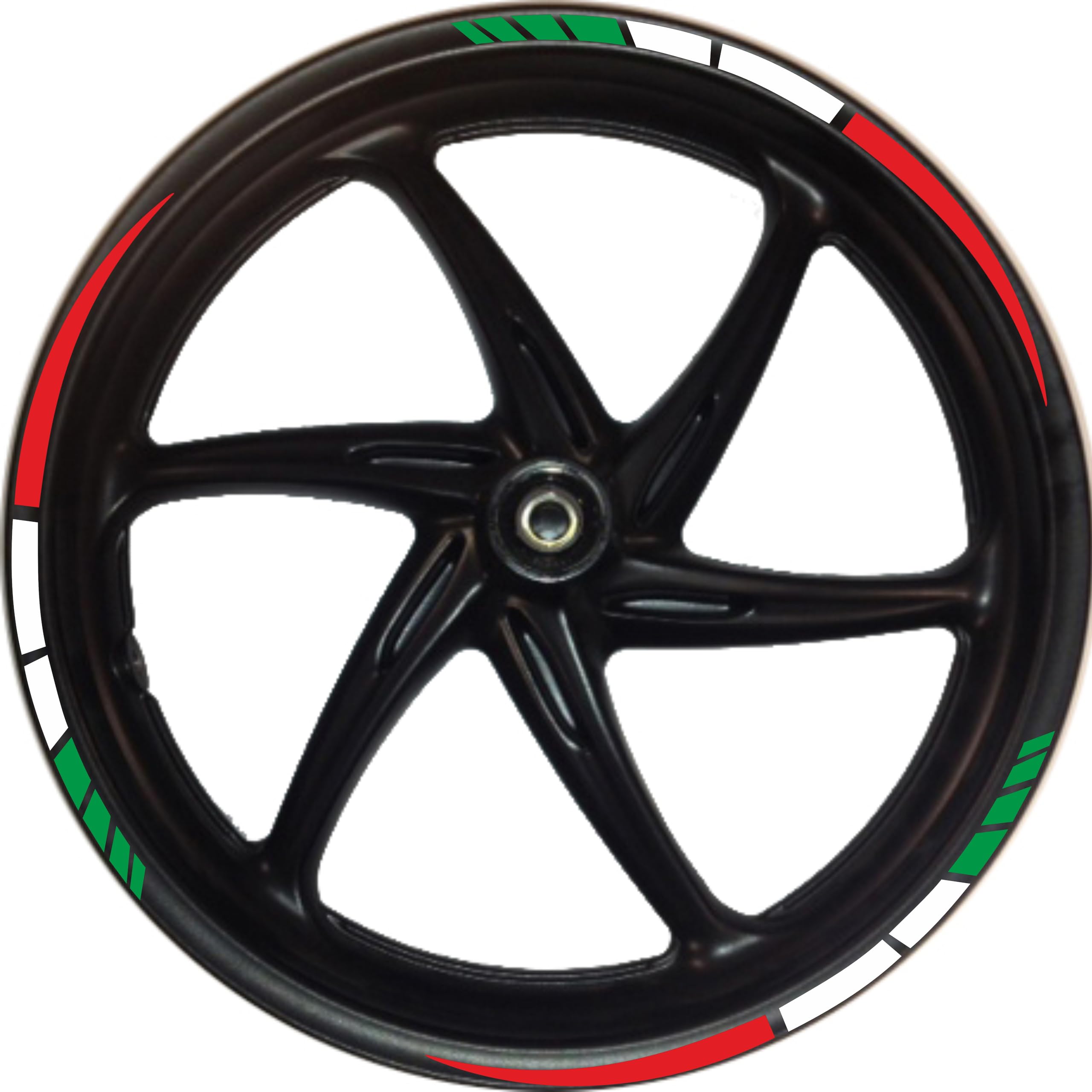 Set Completo Adesivi Strisce TRICOLORE Cerchi Ruote KIT ADESIVI RUOTE MOTO BRAND COLORI LOGO E STRISCE COD44 RUOTE DA 17'' POLLICI