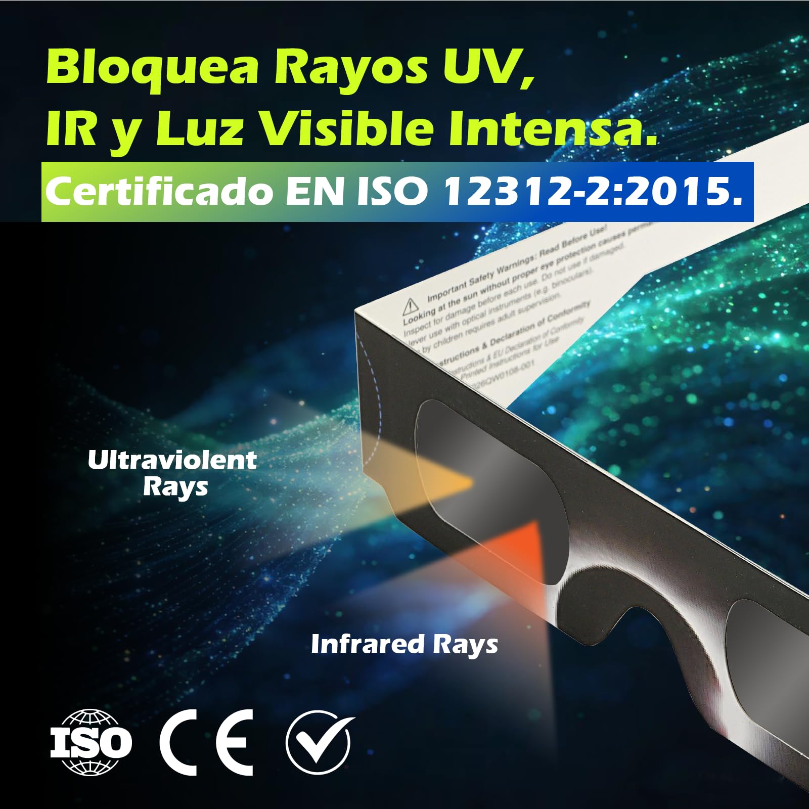 QIWEI gafas eclipse solar homologadas QW-SOZ4，Certificadas EN ISO 12312-2, Visores Solares Seguros para Observación Directa del Sol, Filtros de Alta Definición — view 2