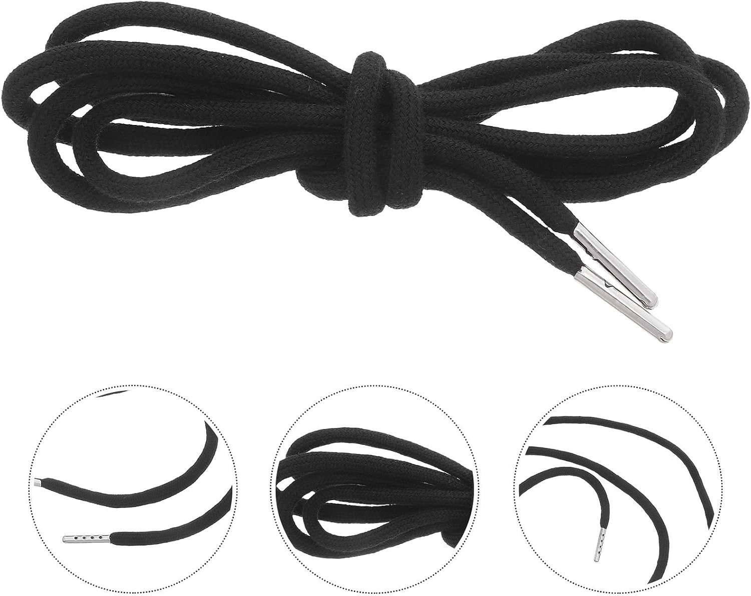 100pcs Drawstring Cords with Metal Tips Black Polyester Cotton