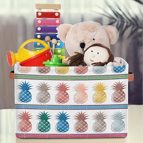 Miniatura 4 de Cestas de almacenamiento grandes para organizar estantes, lindos cubos plegables de frutas y piñas coloridas con asas, organizadores rectangulares