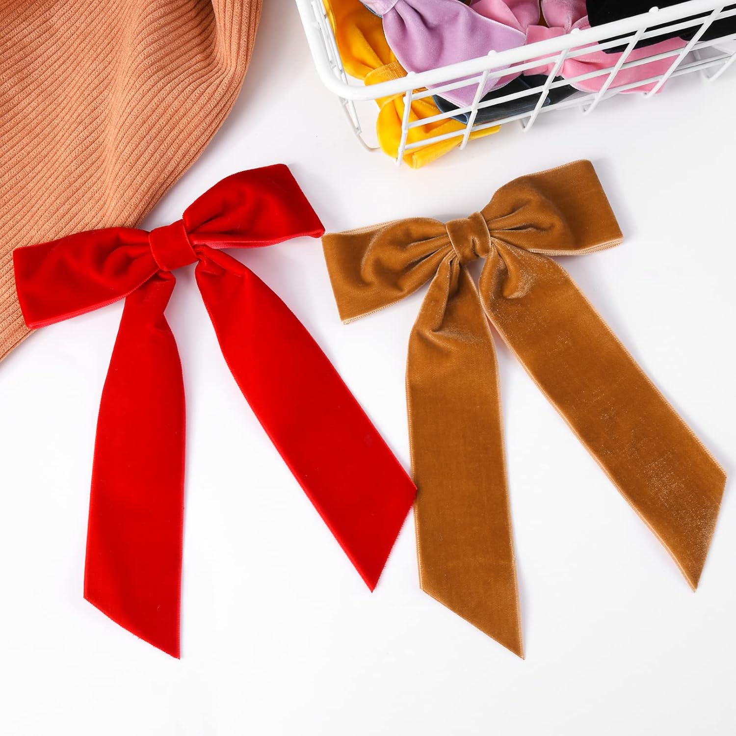 10PCS Velvet Hair Bows Hair Clips 5" Hair Ribbons for Women Fall Alligator Clips Hair Accessories for Girls Toddlers Kids