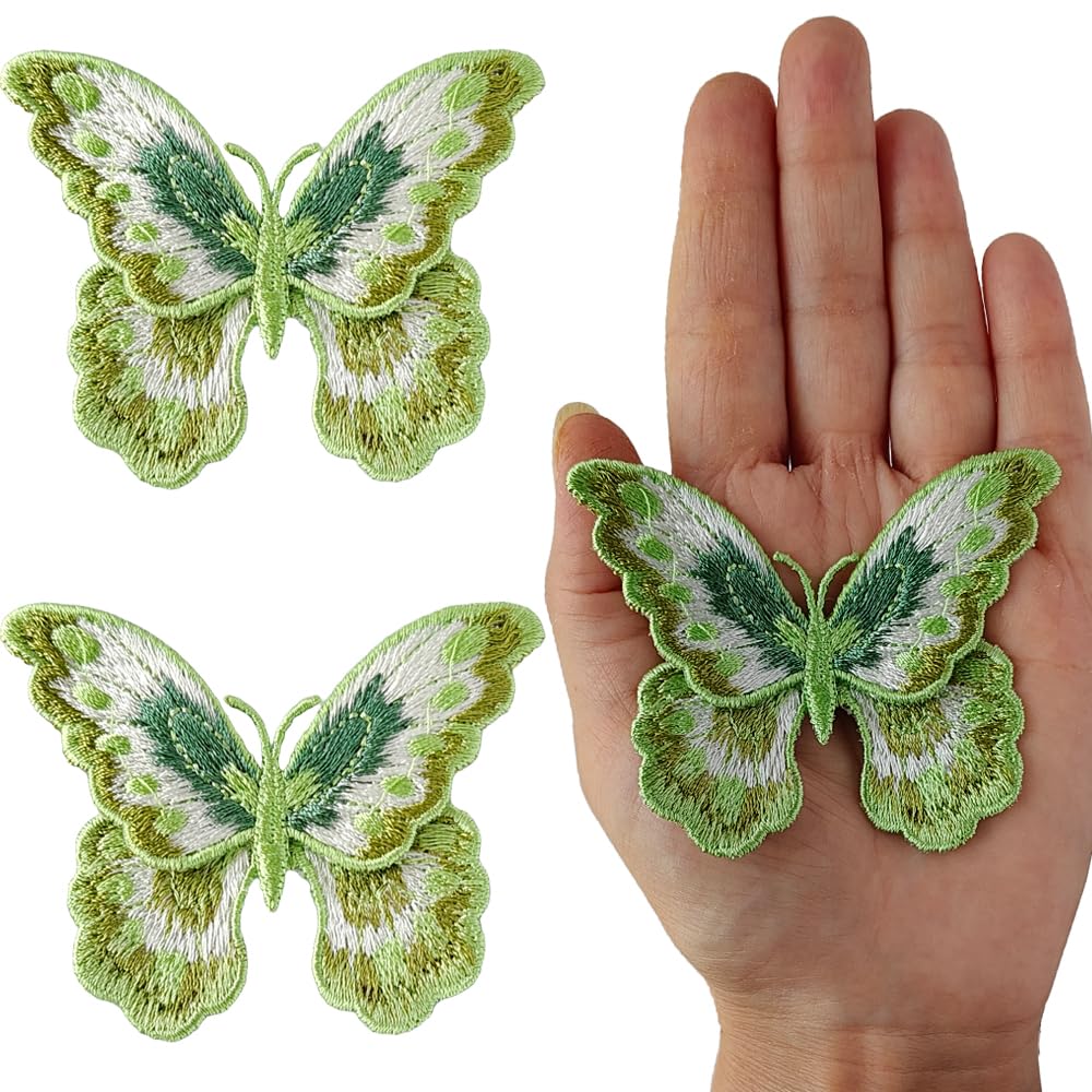 S.A.V.I 2PCS, Green & White Butterfly Embroidered Patch, Sew-On Appliqué, Perfect for DIY Crafts & Clothing – Durable, Washable, Ideal for Dresses, Jackets, Bags, 8x5.8 cm-image-3