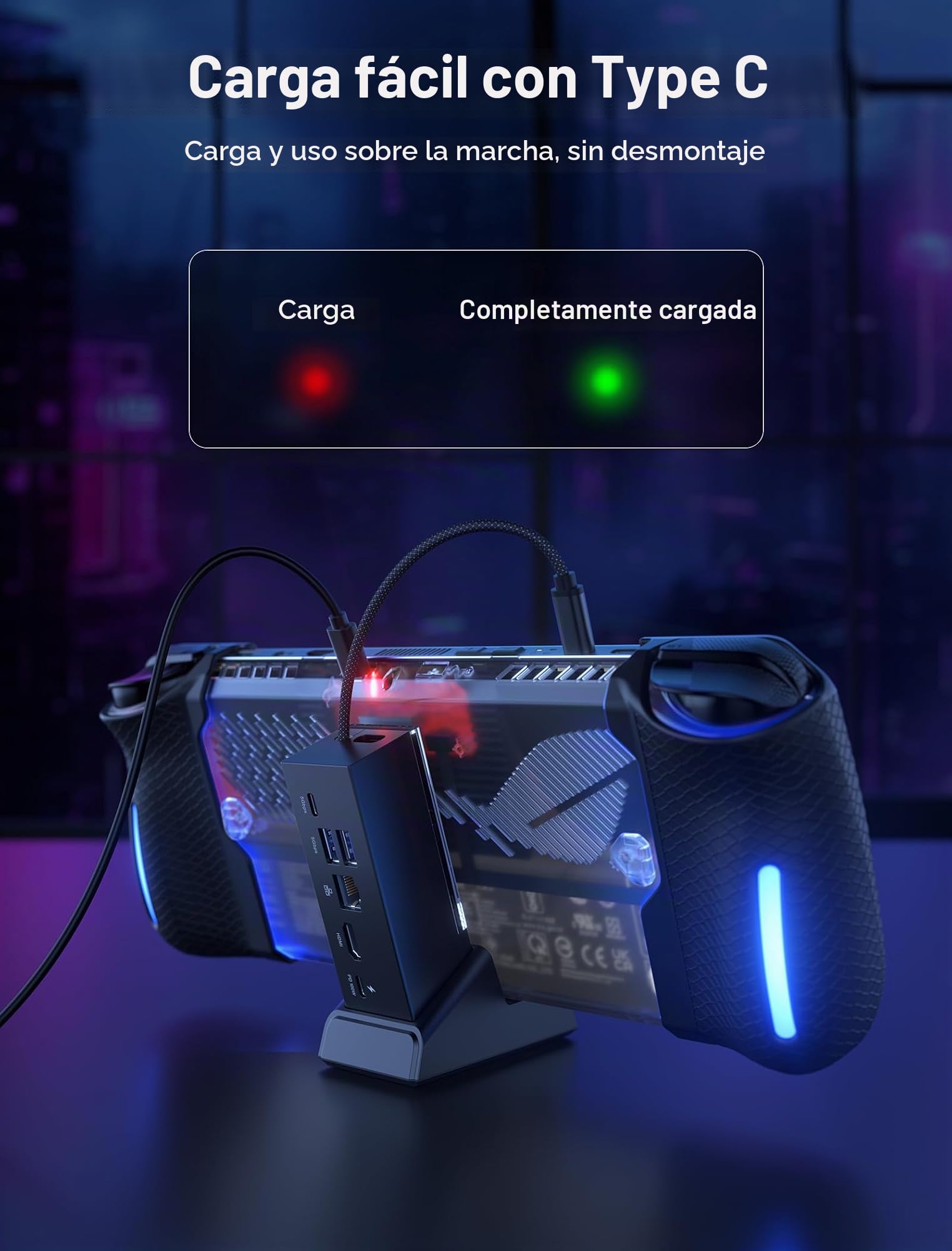 JSAUX Placa trasera RGB compatible con ROG Ally X, carcasa con agarre de silicona y módulo de refrigeración