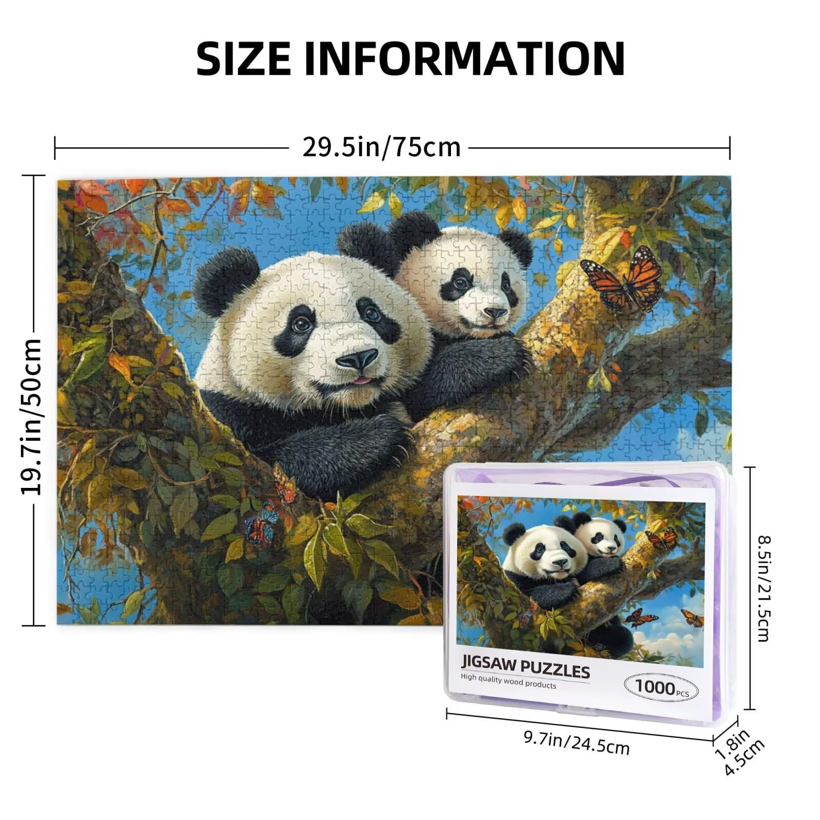 Puzzle ze zwierzętami, 1500 elementów, panda puzzle dla dorosłych, z pudełkiem na prezent, duże drewniane puzzle dla dorosłych, gra zręcznościowa dla całej rodziny, prezenty dla kobiet, dekoracja