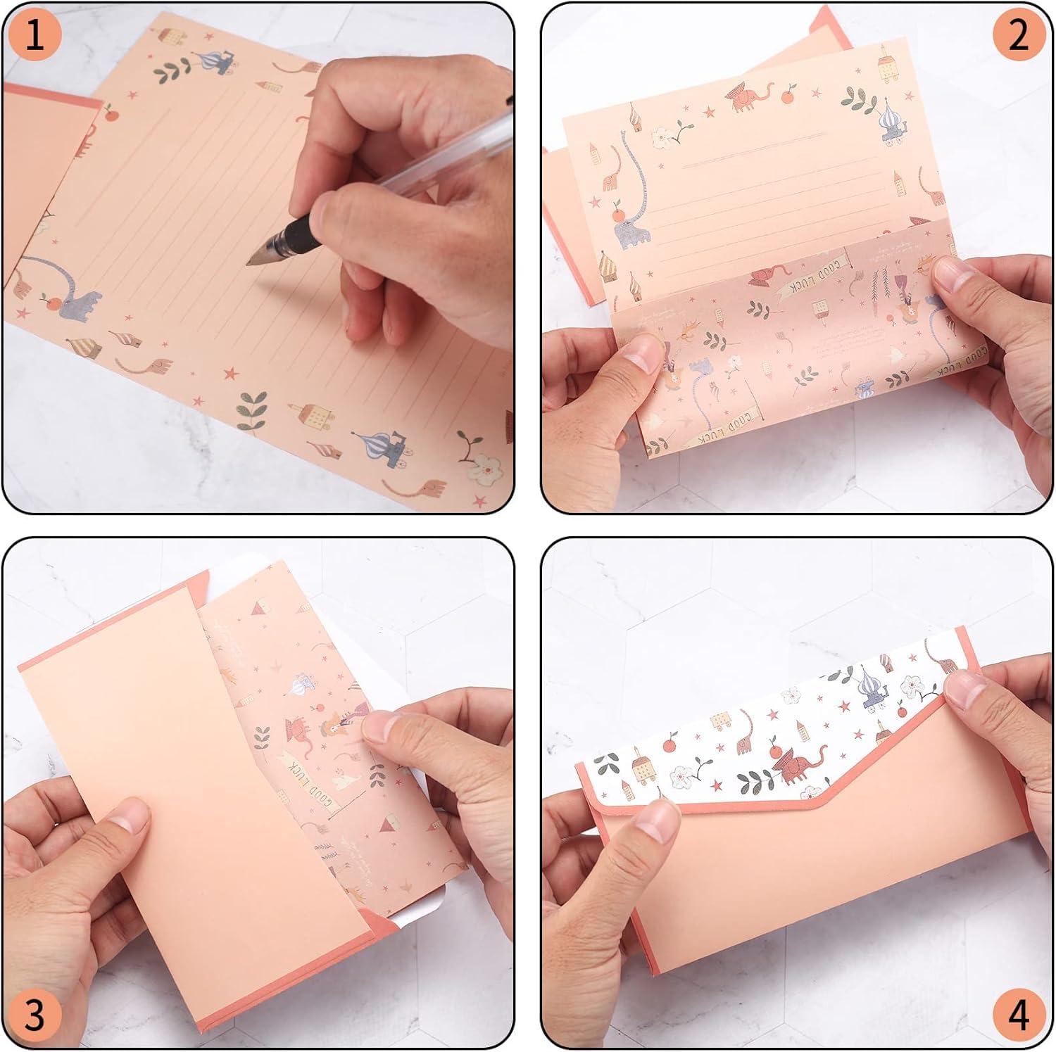 Zestaw papieru listowego i kopertek, zestaw linijkowego papieru do pisania, w tym 36 kartek papieru A5, 18 kopertek do biura/domu/szkoły (6 zestawów)