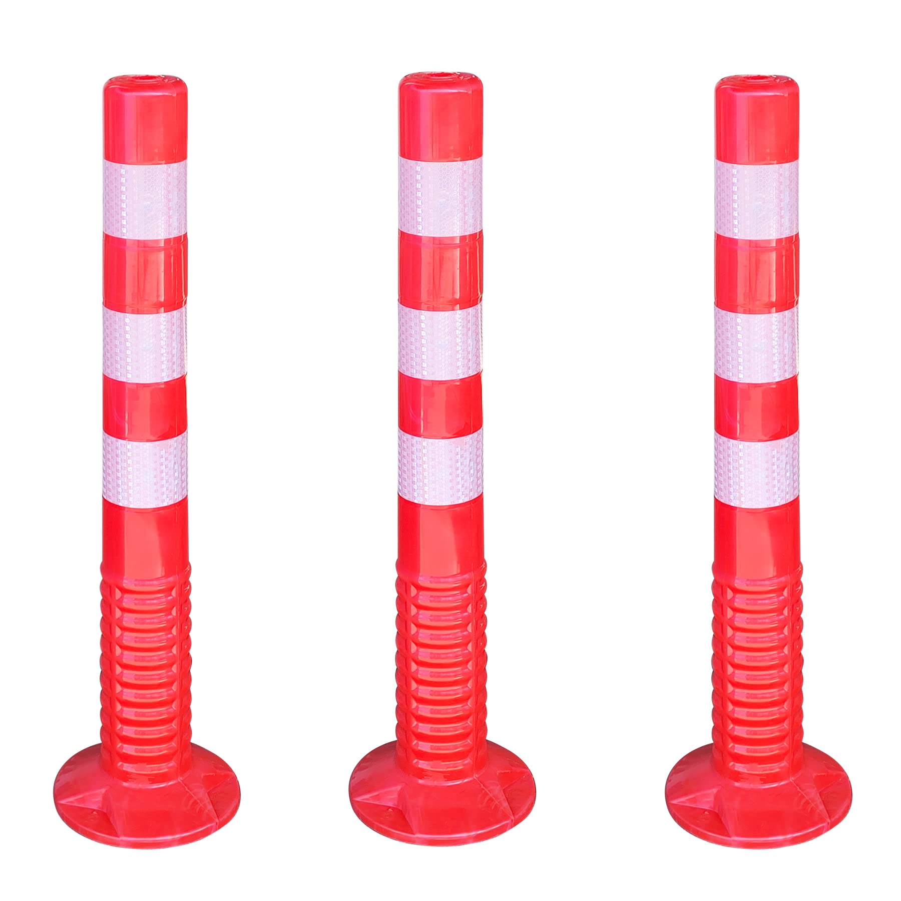 ADO - Pilona bolardo poste señalizacion trafico de plástico poliuretano naranja de gran frexibilidad para trafico (3- Pilonas)