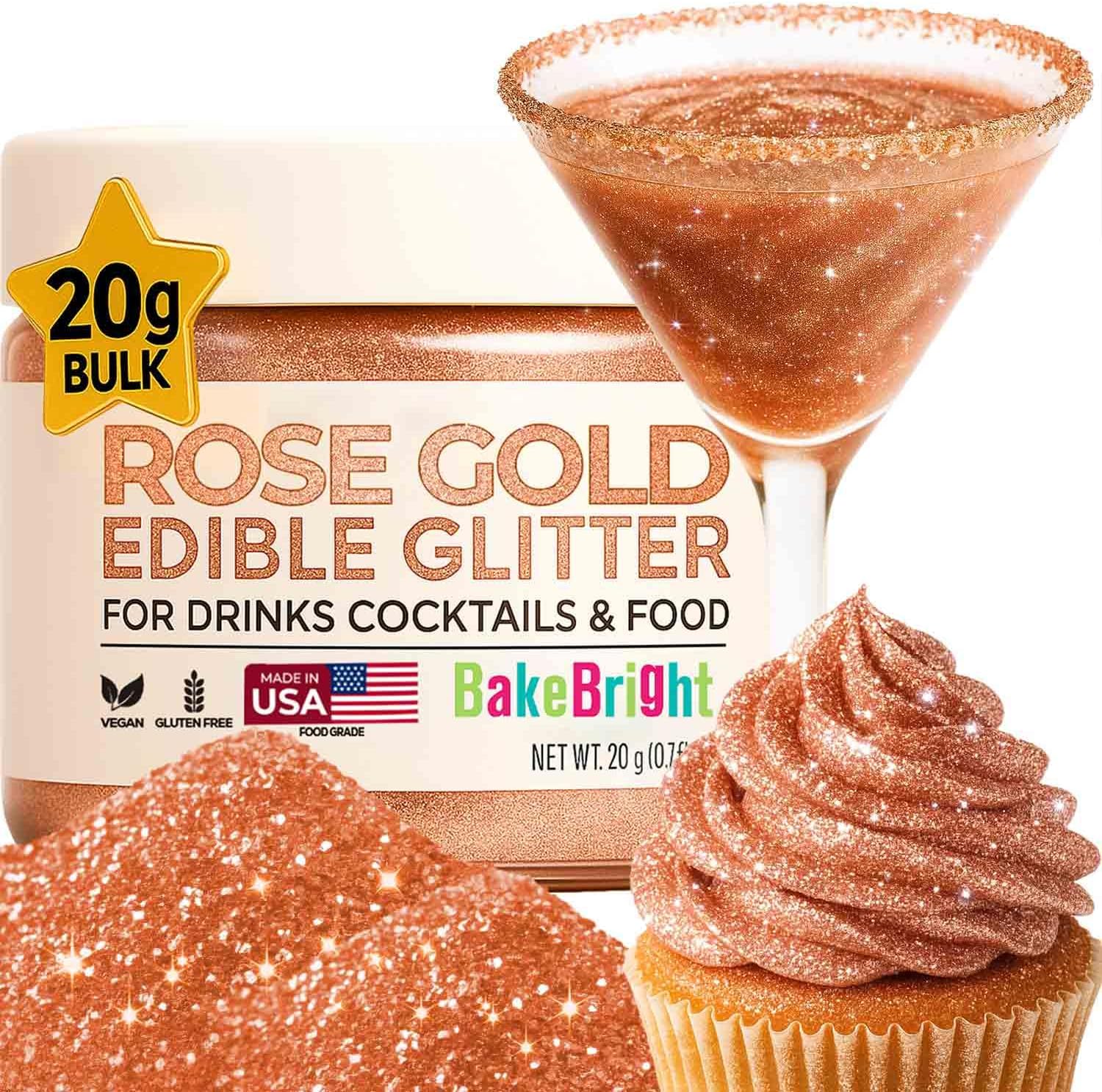 Bulk (20g) Pink Edible Glitter for Drinks | Premium Pink Edible Glitter for Cakes Drink - Shimmer Glitters Cake Decorations for Strawberries Cocktail Shimmering
