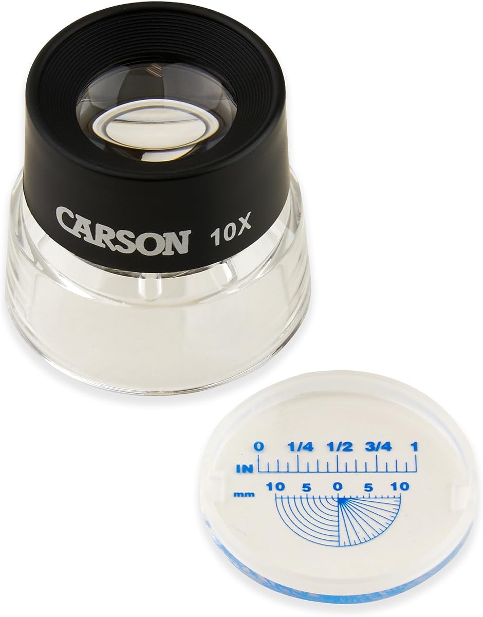 Carson LumiLoupe 10x Power Pre-Focused Stand Magnifier With Dual Lens and Snap-On Reticle (LL-20)