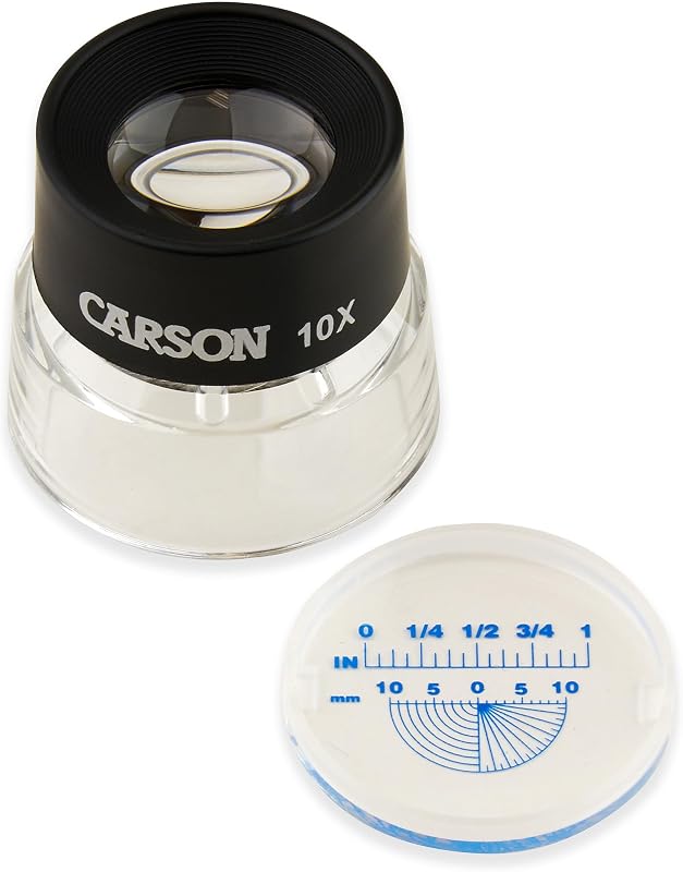 Carson LumiLoupe 10x Power Pre-Focused Stand Magnifier With Dual Lens and Snap-On Reticle (LL-20)