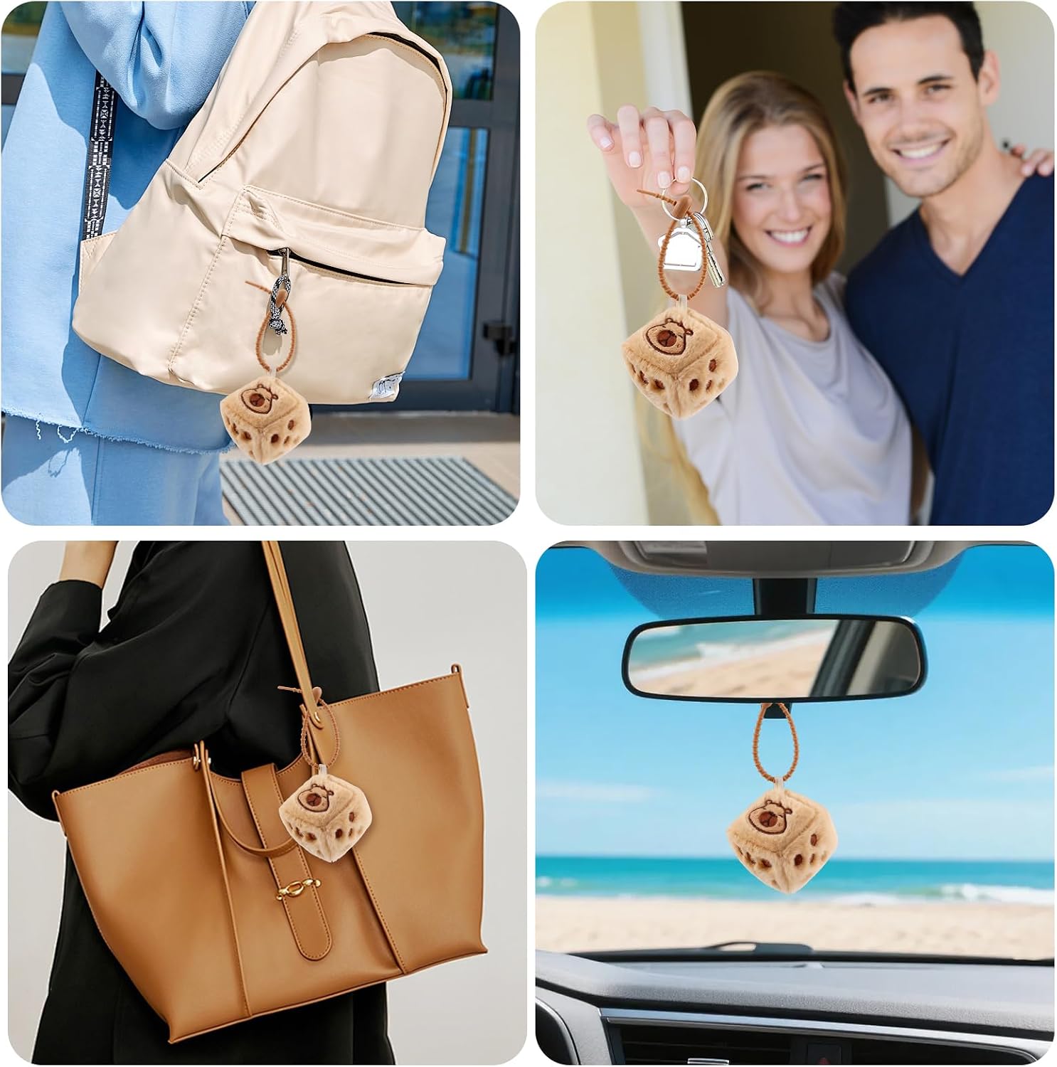 Capybara Keychain Plush Soft Cute Bag Charms for Women Men Dice Keychain Charm Funny Purse Charms Animal Keyring Bag Pendant Accessories for Handbags Backpacks Car Keys Christmas Birthday Gift image 3