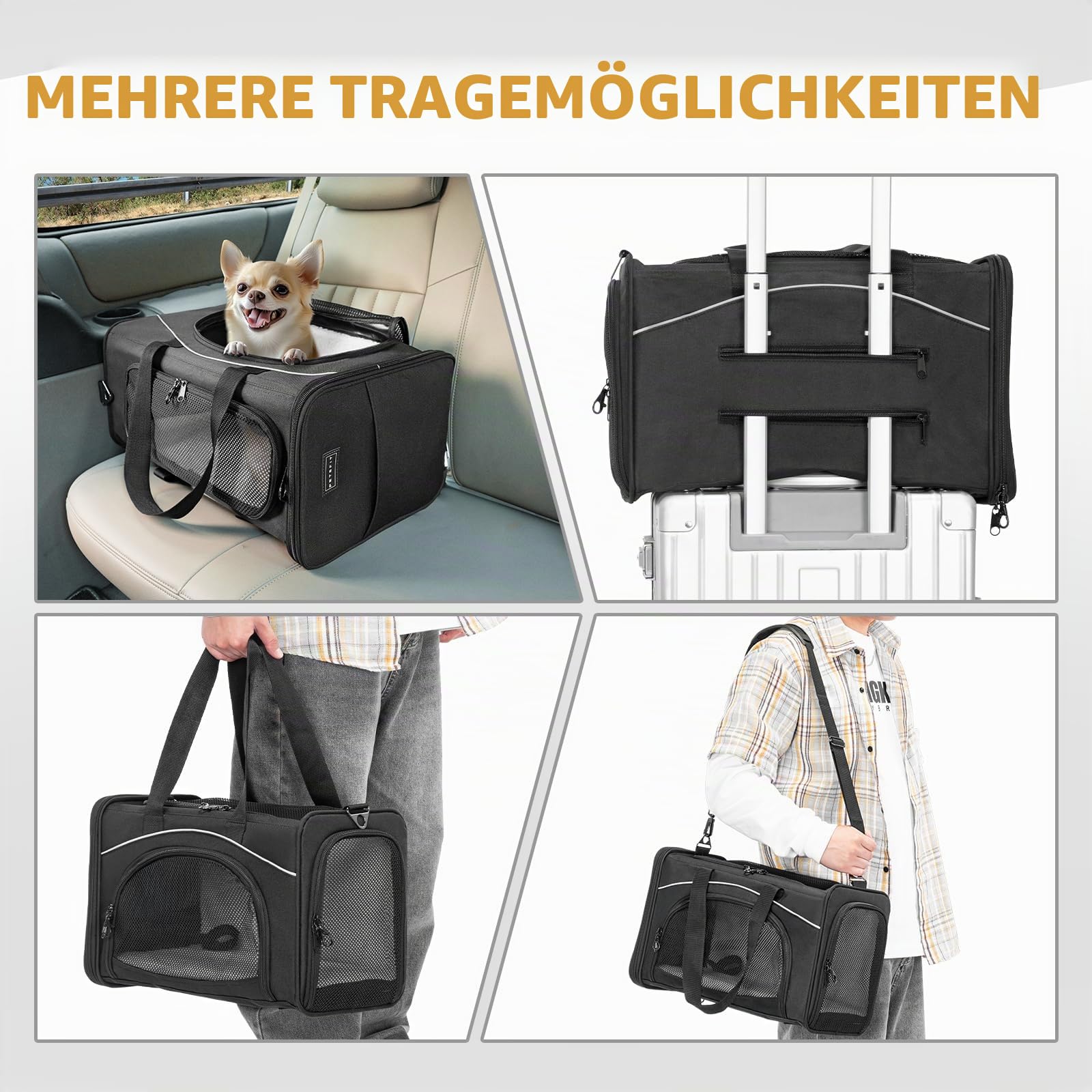 Petsfit Transporttasche Hunde und Katze, Katzentransportbox Hunde Katze Flugtasche für Haustiere im Auto Flugzeug oder in der Bahn