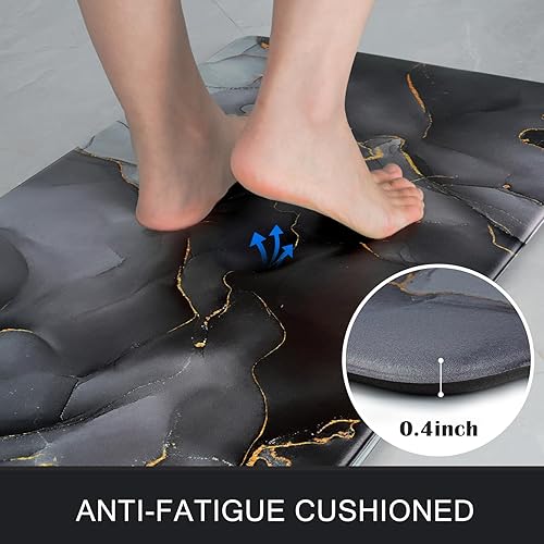 Miniatura 4 de BLEUM CADE 3 alfombras y tapetes de cocina negros para el suelo, antifatiga, PVC, impermeable, alfombra de corredor de cuero, antideslizante,