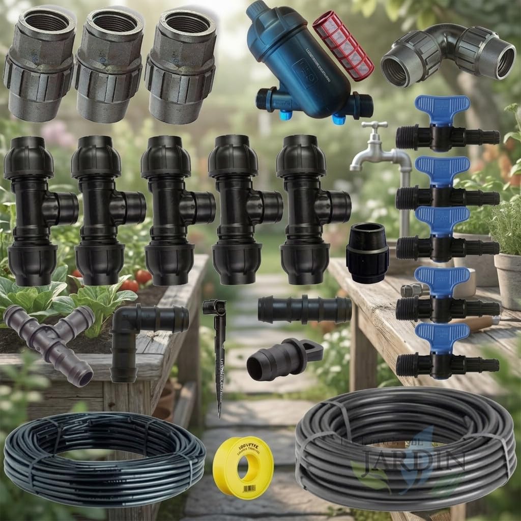 Suinga Pack Riego por Goteo para Jardin hasta 100 m² | Incluye Tuberia y Accesorios de Instalacion | Conexion a Grifo | Sistema Eficiente de Riego para Ahorro de Agua y Facil Uso en Jardin