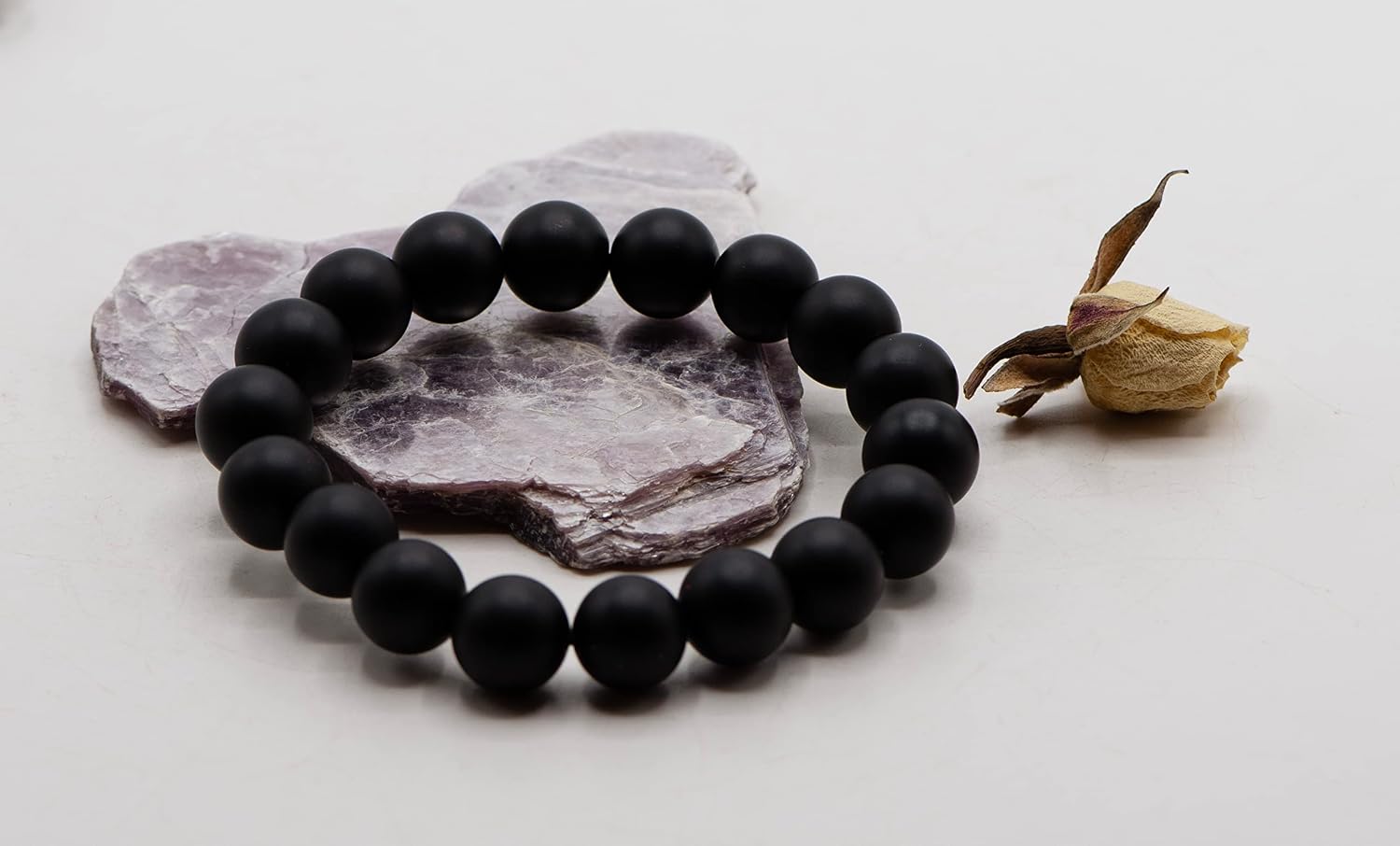 Smooth Round 12mm Matte Black Onyx Stretch Bracelet in Various Lengths (6, 6.5, 7, 7.5, 8 inches