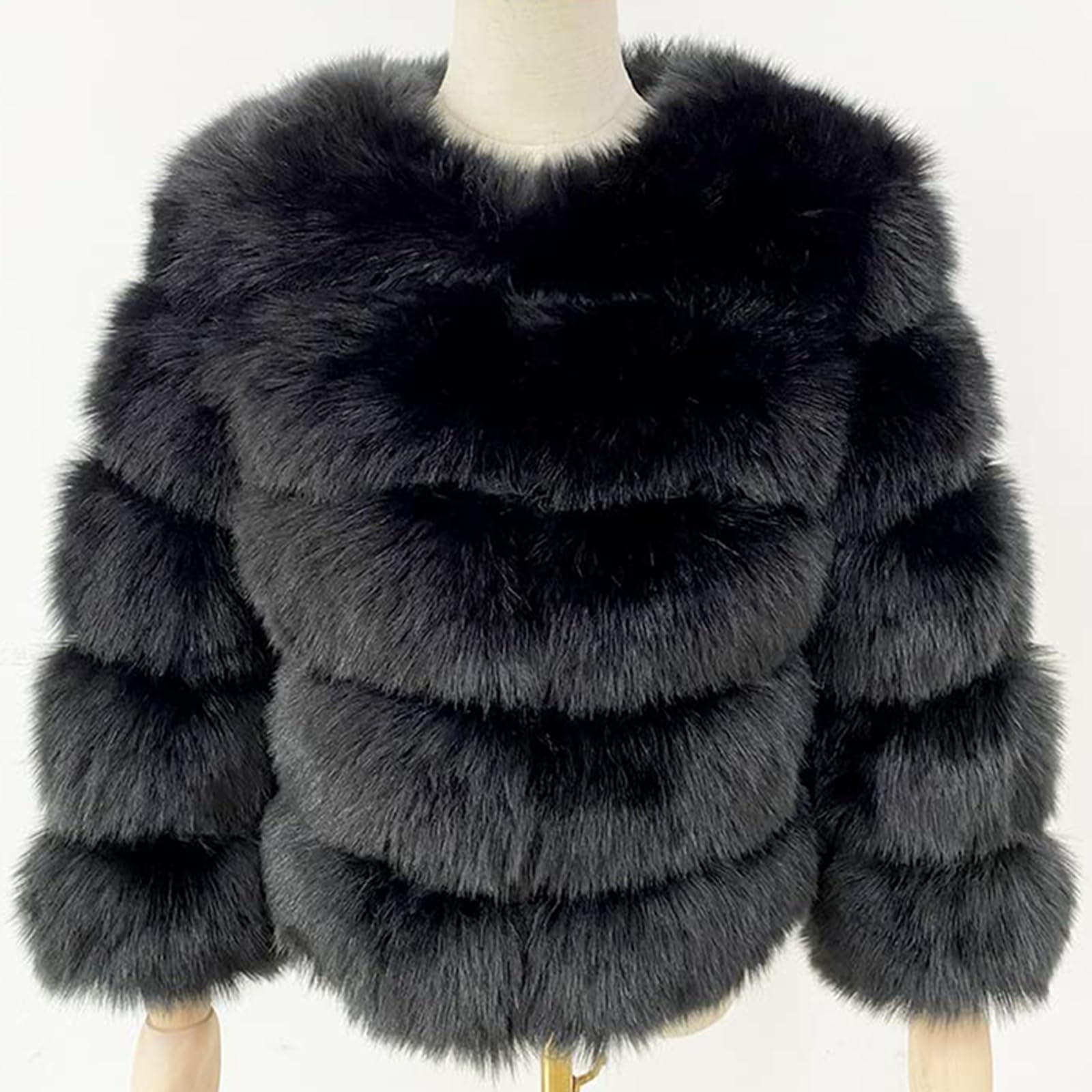 Manteau en Fausse Fourrure pour Femme Pardessus Court en Fourrure Artificielle Solide Épais Chaud Parka Veste