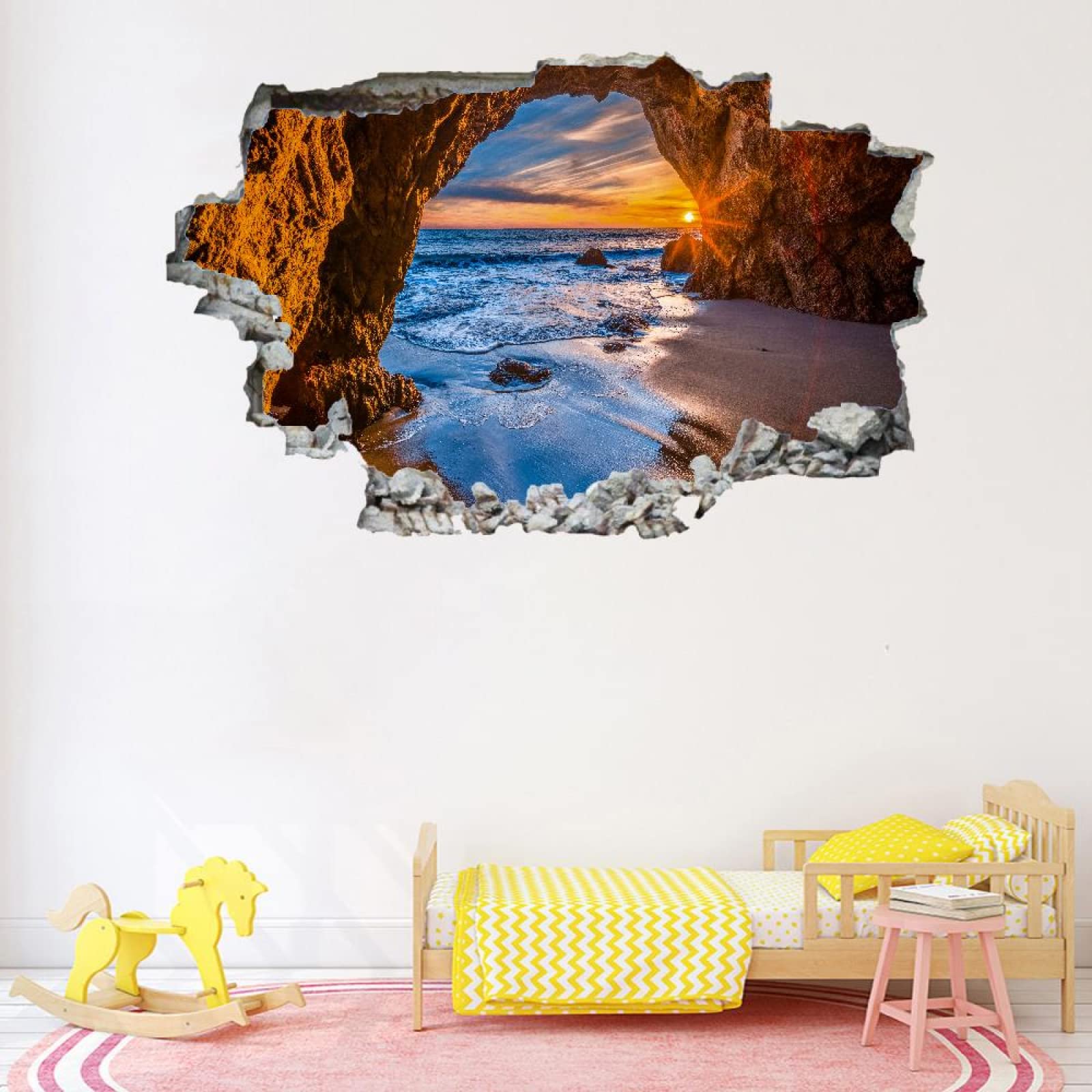 Grotta Adesivi Murali 3D Fracassati Rocce Poster Rimovibile Per Arte Del Tatuaggio Da Parete Alba Sul Mare Fotomurali Decorazioni Per La Casa Camera Da Letto Per Bambini Decorazioni 80x120cm
