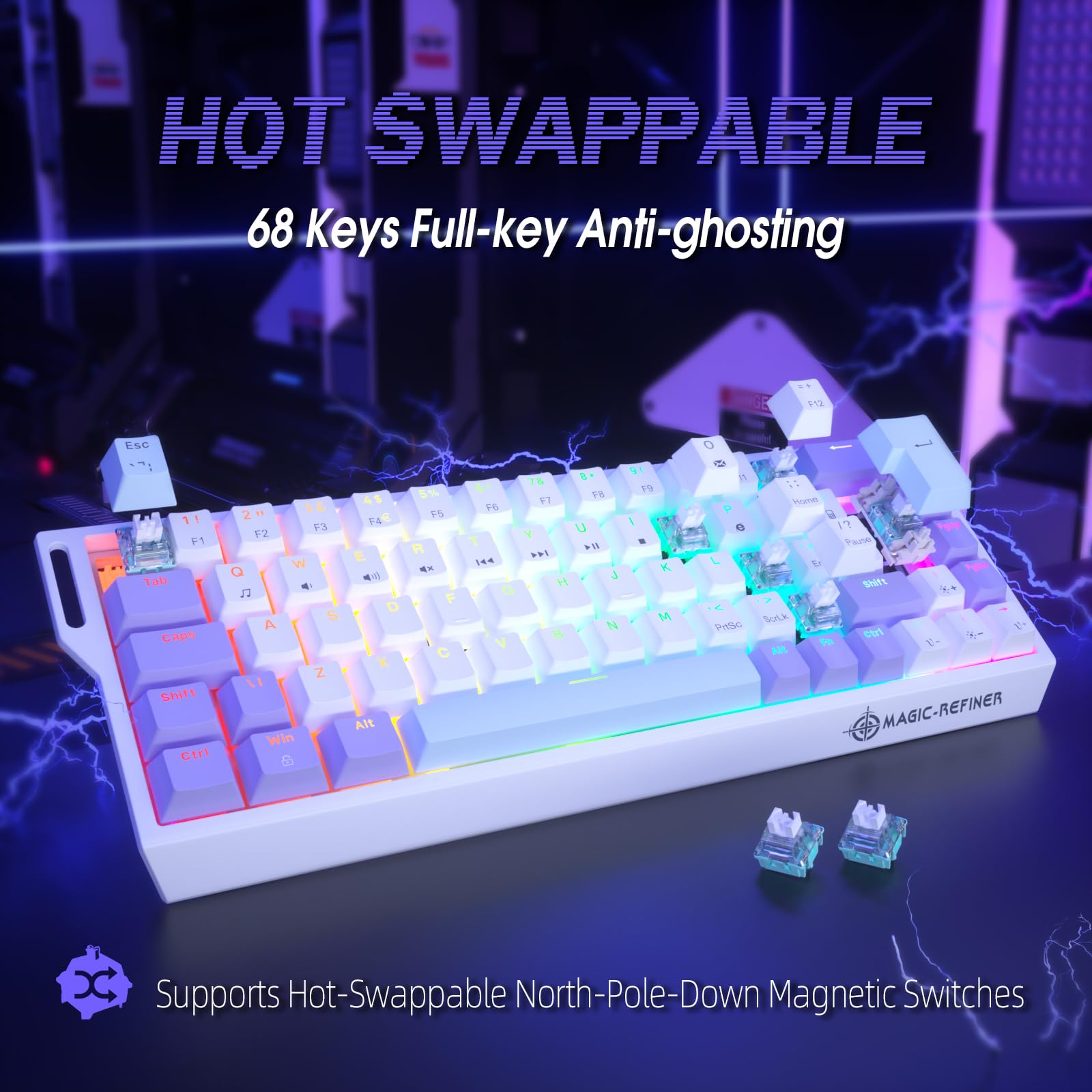 LexonElec MAGIC-REFINER X68 HE Tastiera Meccanica da Gaming Rapid Trigger 8000Hz, QWERTY Layout 60% Backlit RGB Cablata, Precisione RT di 0,04mm, Magnetic Switch, Attuazione Regolabile - Viola