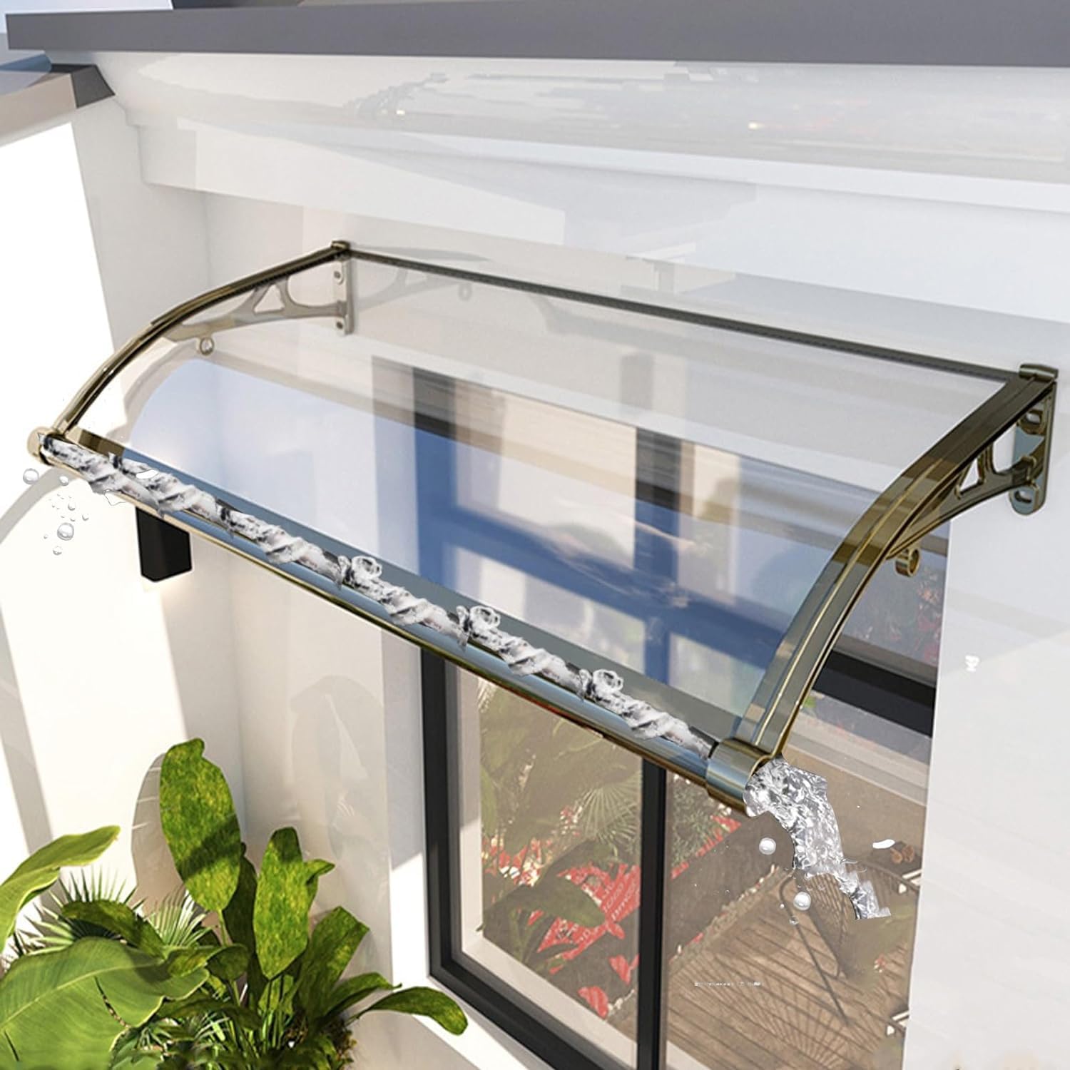 116 inch / 78 inch / 39 inch Window Awning Outdoor Polycarbonate Hollow Sheet Door Patio Canopy (Transparent Canopy + Black Metal Bracke, 40''x 40'')