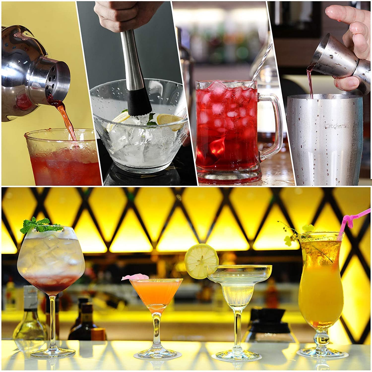 10 Piezas Coctelera Coctéles Juego, Juego de Coctelera Profesional Premium con Accesorios INOX Kit Profesional para Barman, Kit Premium de Barman para Hogar, Bares, Viajes