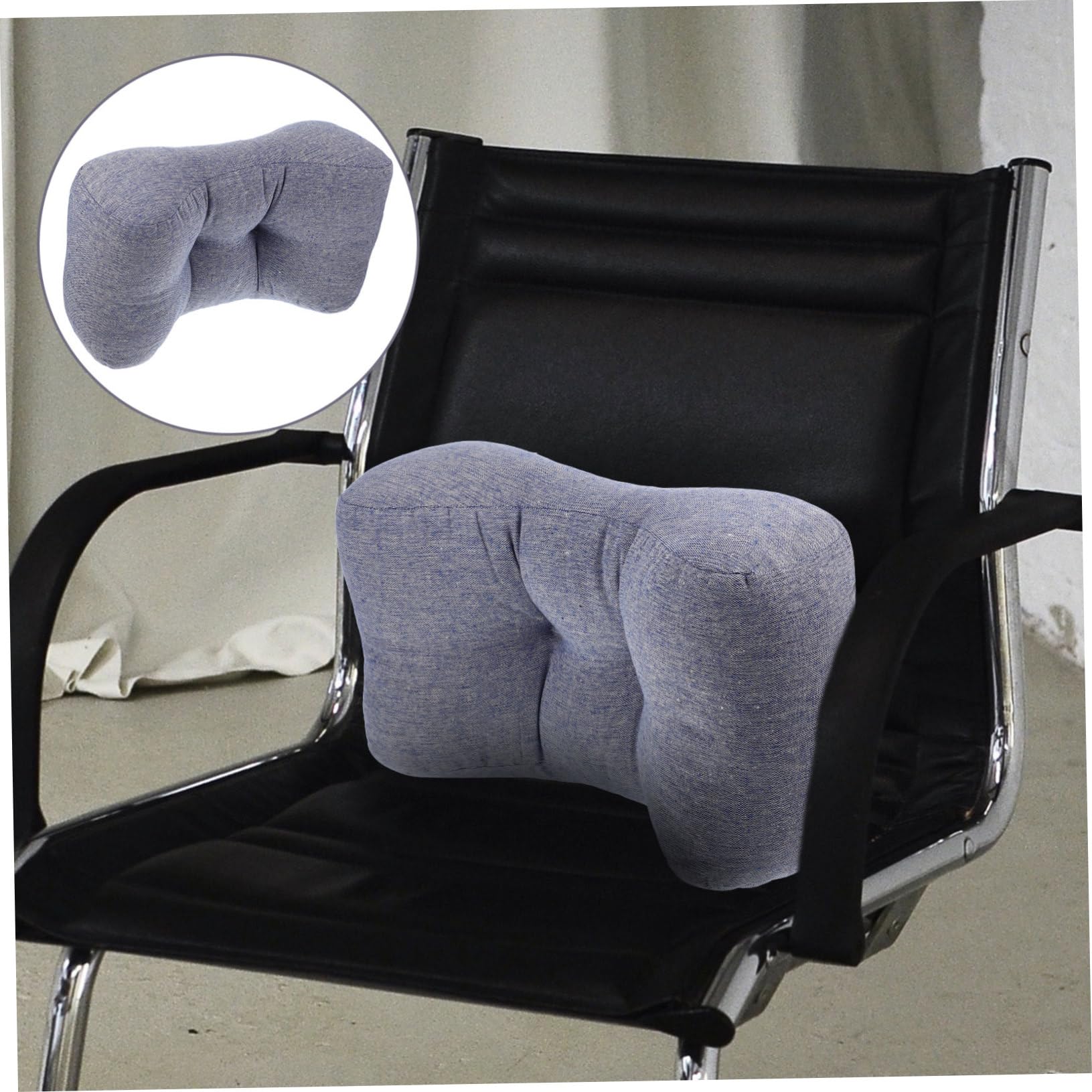 Coussin Lombaire Bleu en Lin et Coton PP pour Bureau et Voiture