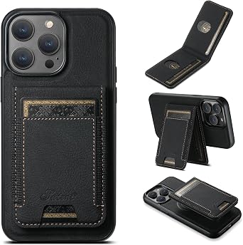 H17 2 in 1 Detachable Magnetic Wallet Compatible with iPhone 15 Pro Max Case with Card Holder Faux Leather Men Women 6.7 Kickstand Compatible with MagSafe Black,IP 15 Pro Max