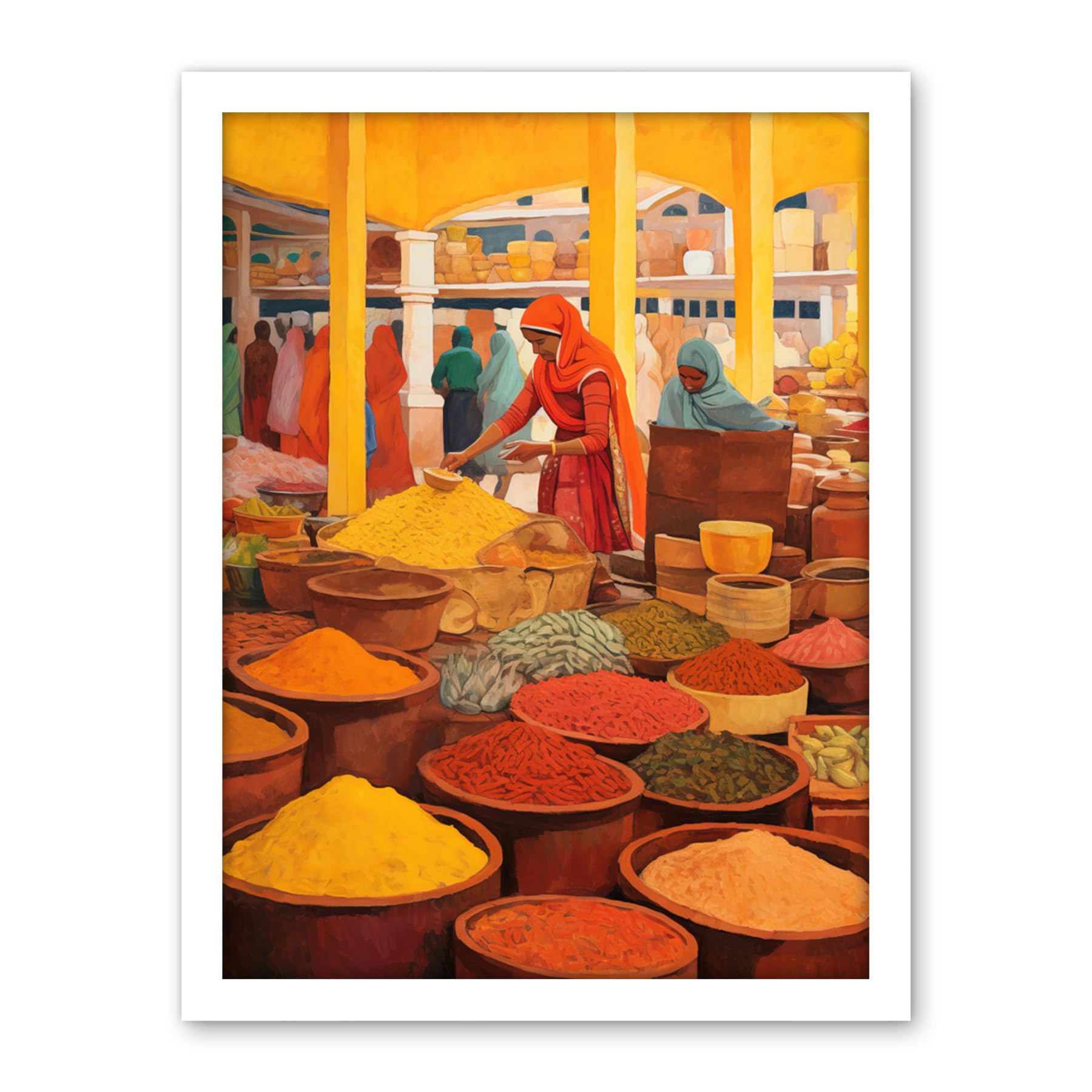 Artery8 The Spice Market Asian Herbs and Spices Colourful Kitchen Artwork Framed Wall Art Print 18X24 Inch